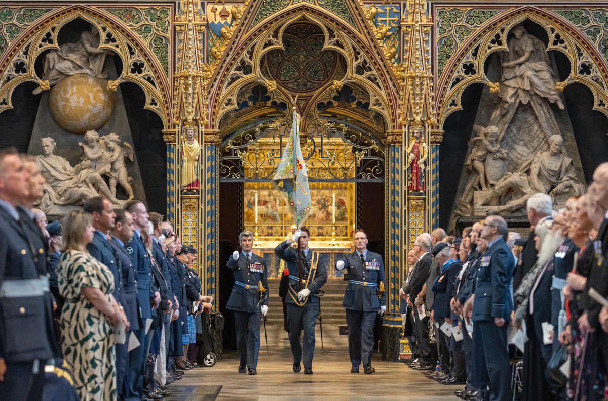 wabbey's tweet photo. Ahead of our annual service of thanksgiving and rededication on Battle of Britain Sunday this weekend, we're looking back at the Abbey’s role in honouring 'The Few' – the pilots and aircrew who fought against extraordinary odds to defend the country from invasion during the Second World War.

The Battle of Britain – a 112-day fight for control of Britain’s skies – was the first decisive battle in history fought entirely in the air, and one which proved to be a dramatic turning point in the Second World War.

The German objective in the summer of 1940 was to eliminate the Royal Air Force, both in the air and on the ground, in order to obtain air superiority in preparation for a potential invasion. Operating principally from airfields in France and Belgium, the Luftwaffe began their first heavy onslaught early in July 1940, directed against British shipping and the Channel ports. The intent behind this first phase of the battle was not only to sink shipping but also to draw the Royal Air Force into combat and wear down its strength. The second phase, from 8th to 18th August, consisted of intensive day operations against coastal radar stations and fighter airfields. The third phase began after a five-day lull due to poor weather, with attacks on fighter airfields in the London area and increased night attacks on Britain’s cities.

The first daylight assault on London was made on 7th September and marked the beginning of the fourth phase, lasting most of that month, during which the capital became the Luftwaffe’s primary target. These attacks, although serious in themselves, brought vital relief to the fighter airfields, which until that time had been under considerable pressure. The Battle reached a climax on 15th September, when the Luftwaffe flew more than 1,000 sorties over England during daylight hours. On that occasion, the Luftwaffe lost 56 aircraft. Throughout October, the fifth and final phase of the Battle saw the decline of enemy daylight attacks on London and an increase in the night bombing of Britain’s major ports and industrial centres.

At the beginning of the struggle the Luftwaffe had approximately 2,700 aircraft to launch against England. Britain had fewer than 60 fighter squadrons – around 700 aircraft – and the groundcrew had to work sometimes 16 hours a day to keep aircraft in the air. Fighter Command lost over 1,000 aircraft during the Battle and the Luftwaffe nearly 1,900. Through the efforts of fewer than 3,000 aircrew from Britain, the Commonwealth, and Allied nations, many firmly under Nazi control, along with some from neutral countries, together with the men and women who supported them from the ground, Hitler’s Third Reich suffered its first significant strategic defeat.

In all 544 aircrew from Fighter Command were killed during the Battle, and a further 791 died before the end of the War. The cost was grievous but the stakes immeasurably high. The campaign was, in Sir Winston Churchill’s words: ‘One of the decisive battles of the war.’ In a speech that has gone down in history Churchill went on to say: ‘The gratitude of every home in our Island, in our Empire, and indeed throughout the world… goes out to the British airmen who, undaunted by odds, unwearied in their constant challenge and mortal danger, are turning the tide of world war by their prowess and by their devotion. Never in the field of human conflict was so much owed by so many to so few.’

The Battle drew to a close with the onset of winter and the Luftwaffe used the longer nights to mount its night-time Blitz which lasted until May of the following year, when Hitler turned eastwards to attack the Soviet Union. With the home base now reasonably secure, the Royal Air Force could turn to wider tasks: including the long fight for Malta, North Africa, and control of the Mediterranean; the mounting bomber offensive against Germany; the struggle for air supremacy over North-West Europe without which the Normandy Invasion would have been impossible; and support of the invasion and liberation campaign itself. Without these essential contributions, victory in Europe would not have been possible.

Westminster Abbey has played a central role in remembering the sacrifice of those who fought in the battle, holding a service of thanksgiving and rededication on Battle of Britain Sunday every year since 1944.

Often held in the presence of a senior member of the Royal Family, the service is attended by representatives of the government and the RAF alongside veterans and their families, and is an annual opportunity to remember the heroism of the young pilots and aircrew of the RAF, many of them in their teens, who defended Britain’s skies. The service includes an Act of Rededication ‘to building a world where there is justice and peace for all, and where women, men and children live a life of full human dignity.’

The 2015 service was particularly poignant marking as it did the 75th anniversary of the Battle. At the start of the service, HM The King (the then Prince of Wales) laid a wreath at the memorial to Sir Winston Churchill in the nave, marking 50 years since the stone to the wartime Prime Minister was unveiled by his mother, HM Queen Elizabeth II, at the Battle of Britain service in 1965.

Afterwards, aircraft from the Battle of Britain Memorial Flight – including four Spitfires and two Hurricanes – took part in a flypast over the Abbey, watched by hundreds of veterans, serving military personnel and their families.

In 1947, a chapel at the east end of the Abbey was dedicated to the men of the Royal Air Force who lost their lives in the Battle. The idea of a permanent memorial had been suggested to the Dean of Westminster, the Right Reverend Paul de Labilliere, by Mr N. Viner-Brady in 1943, and he chose this small chapel as one suitable for the purpose. Lord Trenchard (Marshal of the RAF) and Lord Dowding (Air Officer Commanding-in-Chief of RAF Fighter Command in 1940) headed a committee to raise funds for the furnishing of the chapel.

The chapel was dedicated at a service on 10th July 1947 attended by King George VI and Queen Elizabeth, accompanied by Queen Mary and Princesses Elizabeth and Margaret. Standing at the entrance to the chapel, the King asked Alan Campbell Don, Paul de Labilliere’s successor as Dean: 'With proud thanksgiving we ordain that this chapel be set apart for all time as a memorial of the men of the flying forces who gave their lives in the Battle of Britain, and we charge you, Mr Dean, to dedicate it and the gifts wherewith it is adorned to the worship of Almighty God'.

The chapel’s magnificent stained glass window, designed by Hugh Easton, contains the badges of all the fighter squadrons that took part in the Battle. In the central section are the Royal Arms, the badge of the Fleet Air Arm and the badge and motto of the RAF, ‘Per Ardua ad Astra’ (Through struggle to the Stars), together with the furled flags of New Zealand, Canada, Australia, South Africa, Czechoslovakia, Poland, Belgium, and the United States of America, acknowledging the vital contribution of these nations to the victory.

In two of the bottom panels are words from Shakespeare's Henry V: ‘We few, we happy few, we band of brothers’. Painted on the stonework below the glass are the names of six RAF war leaders. The ashes of both Trenchard and Dowding are buried in the chapel.

A Roll of Honour, kept in the chapel, contains the names of 1,497 pilots and aircrew killed or mortally wounded during the Battle, of which 449 were in Fighter Command (whom the window specially commemorates), 732 in Bomber Command, 268 in Coastal Command, 14 in other RAF commands and 34 in the Fleet Air Arm.

The names include those of 47 Canadians, 47 New Zealanders, 35 Poles, 24 Australians, 20 Czechoslovaks, 17 South Africans, 6 Belgians and one American, as well as those from the United Kingdom and Colonies.

Every year at the Battle of Britain Sunday service, the roll of honour is borne through the Abbey by a serving RAF pilot, accompanied by sons and grandsons of veterans, and placed on the High Altar – a fitting tribute to all those who took part in the Battle and without whose extraordinary efforts it is difficult to see how the Second World War could have been won.