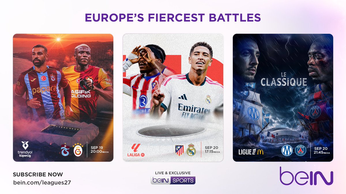 beIN's tweet photo. ⚽مدريد، فرنسا، وتركيا: لا تفوت المواجهات القادمة في الدوري التركي الممتاز، ديربي مدريد والكلاسيكو الفرنسي.
اشترك الآن
https://t.co/csDYAX7G8n https://t.co/BOiS5rzgJK
