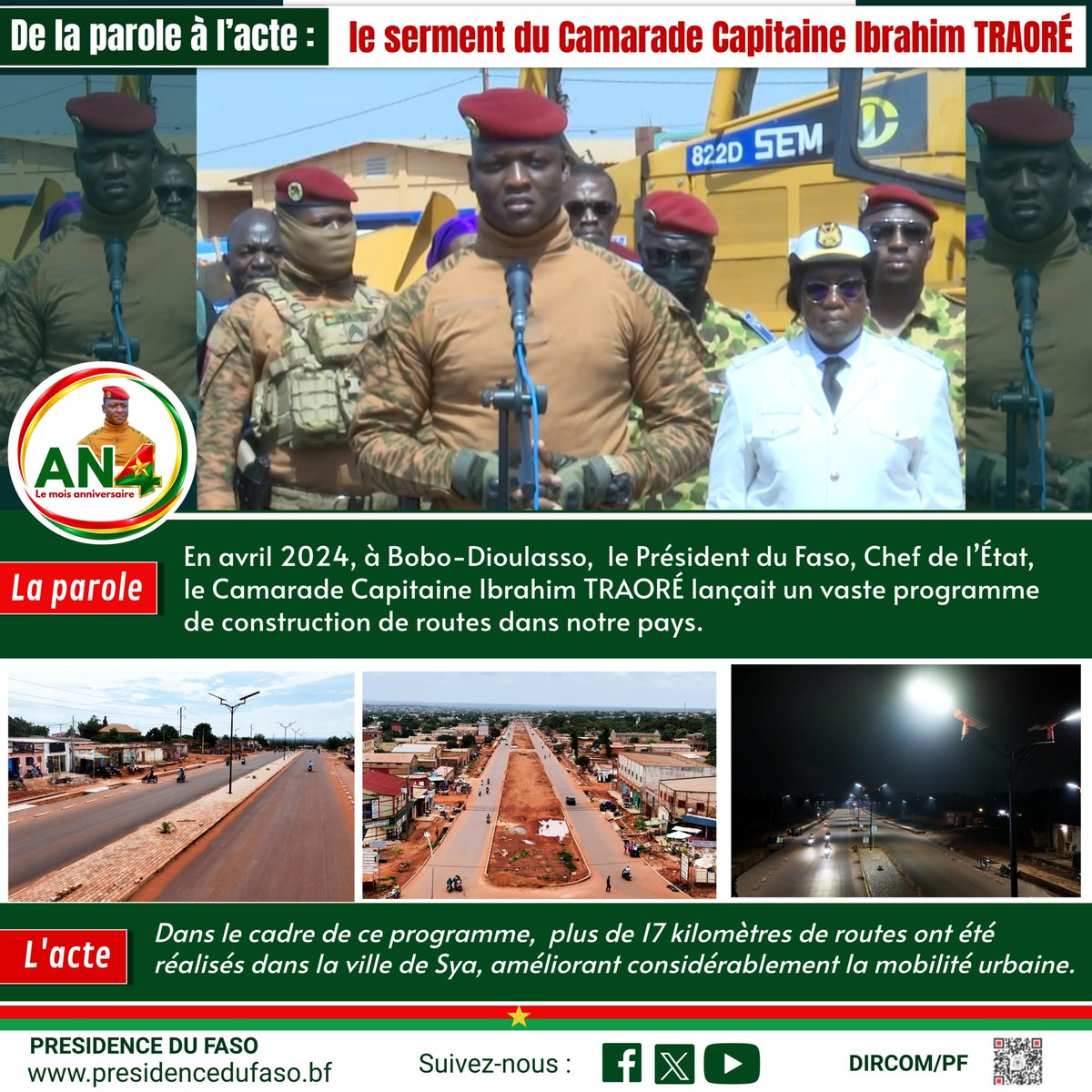 sigbf's tweet photo. AN4
DE LA PAROLE À L'ACTE : le serment du Camarade Capitaine Ibrahim TRAORÉ 
Vignette 18/30: Lancement des travaux des voiries dans les centres urbains https://t.co/G7mEAnUTqC