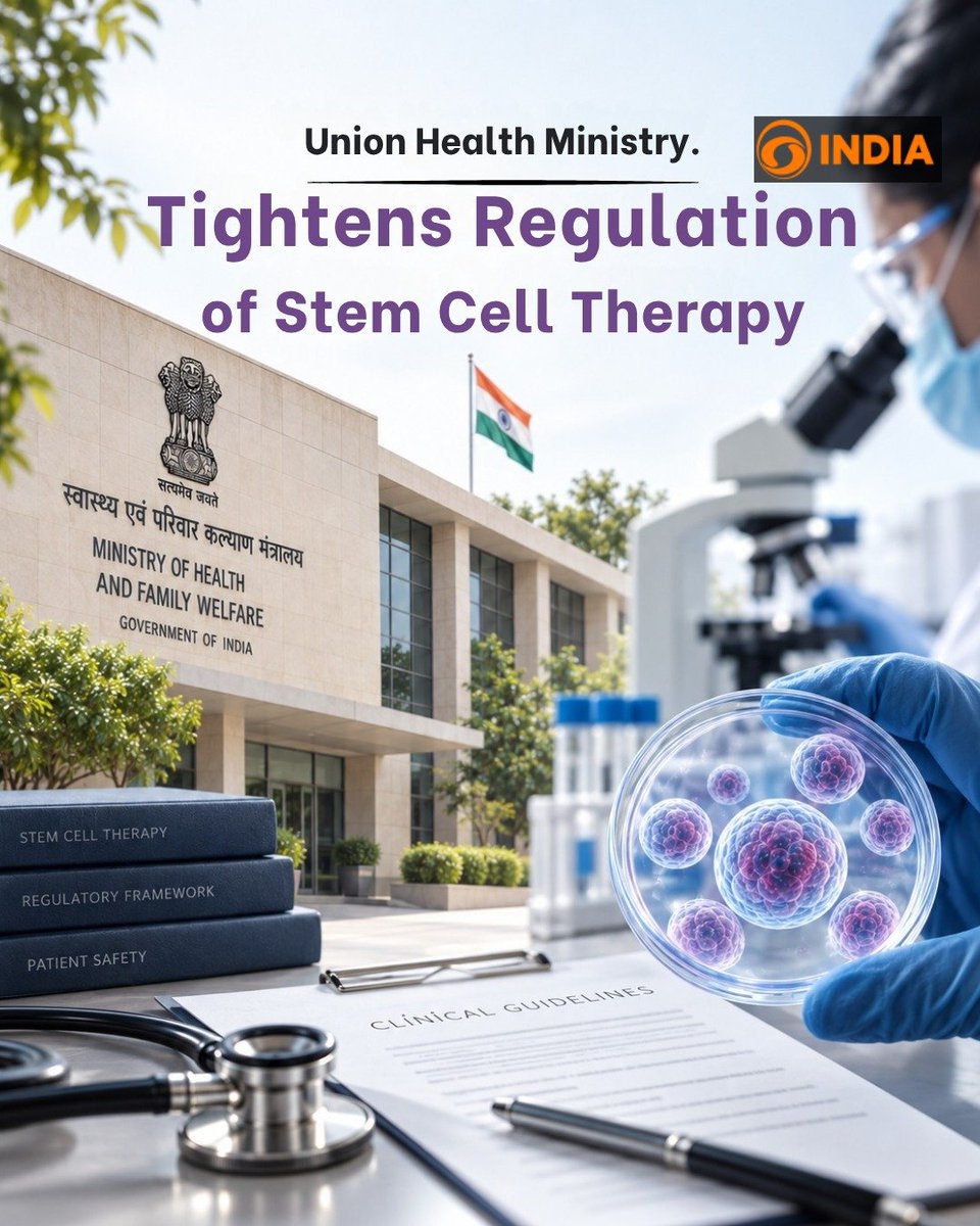 DDIndialive's tweet photo. India’s Ministry of Health & Family Welfare issues an advisory on regulating stem cell therapy, reiterating the existing framework for stem cell research and therapy.
#StemCellTherapy #HealthRegulation #PublicHealth #AutismSpectrumDisorder https://t.co/T5ImiEoXzM