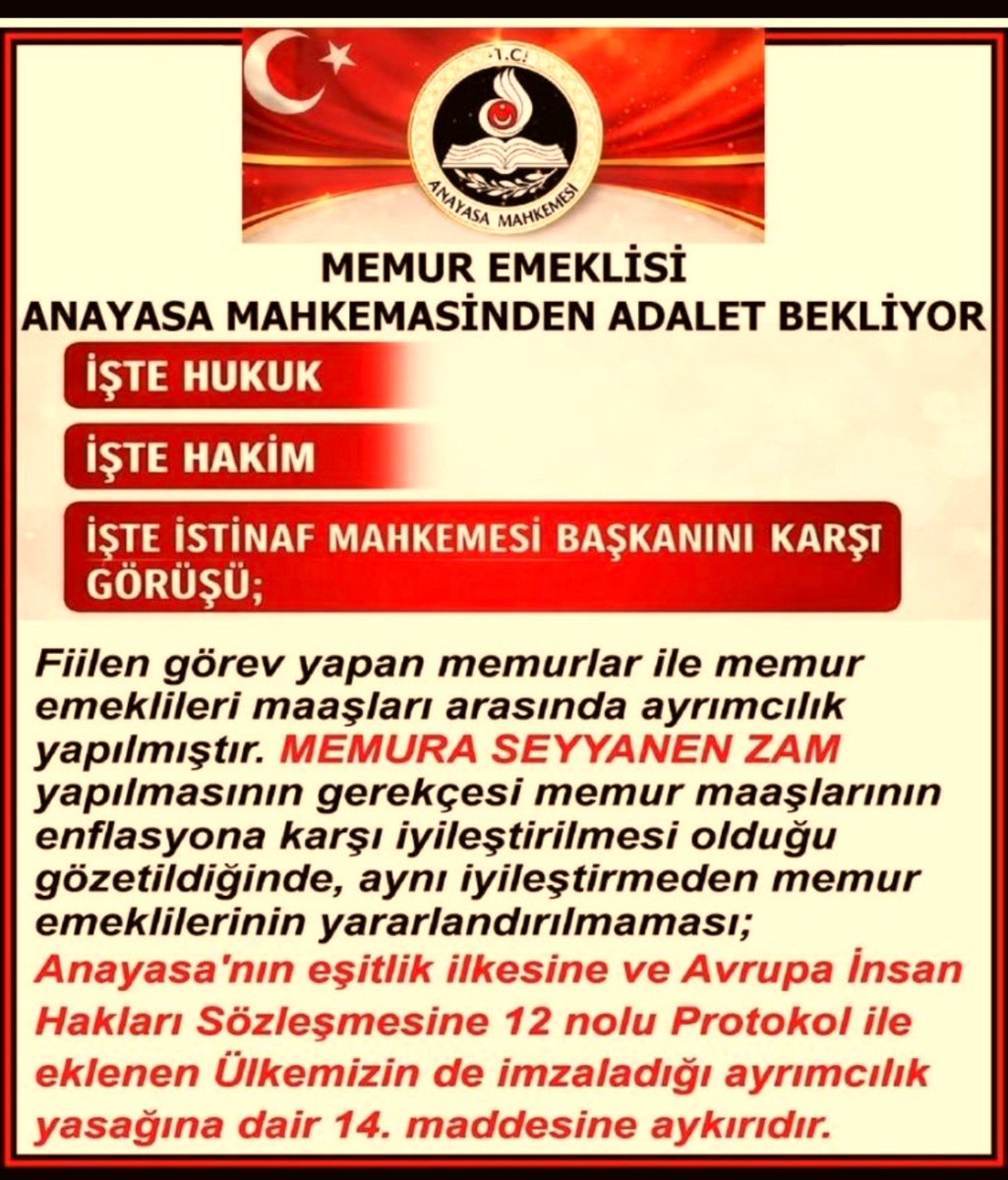 gulmez_gul31294's tweet photo. Meclis çoğunluğuna sahip, kanun yapıcı 
@RTErdogan 
@Akparti 
yasaya aykırı KHK düzenlemesiyle
 #EmekliMemur un 
SEYYANEN ZAM HAKKINA 
40 aydır el koydu‼️
#MemurEmeklisineAdalet için
@AYMBASKANLIGI nın
güçlüden değil ,
haklıdan yana
karar vermesini bekliyoruz‼️
@adalet_bakanlik https://t.co/Xi3S03WU75