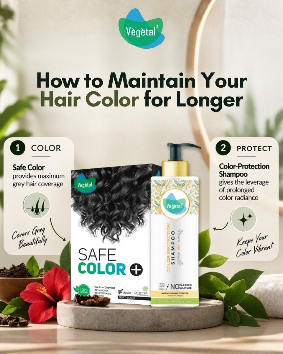 VegetalBio's tweet photo. ✨ Why is Vegetal Safe Color & Color-Protection Shampoo the finest combo for you?? 💚
🎨 Safe Color provides maximum grey hair coverage. 🤎✨
🧴 Color-Protection Shampoo gives you the leverage of prolonged color radiance. 🌈💫
#Vegetal #HairColor #HairShampoo #HairCare https://t.co/Pv9fYDF2qE