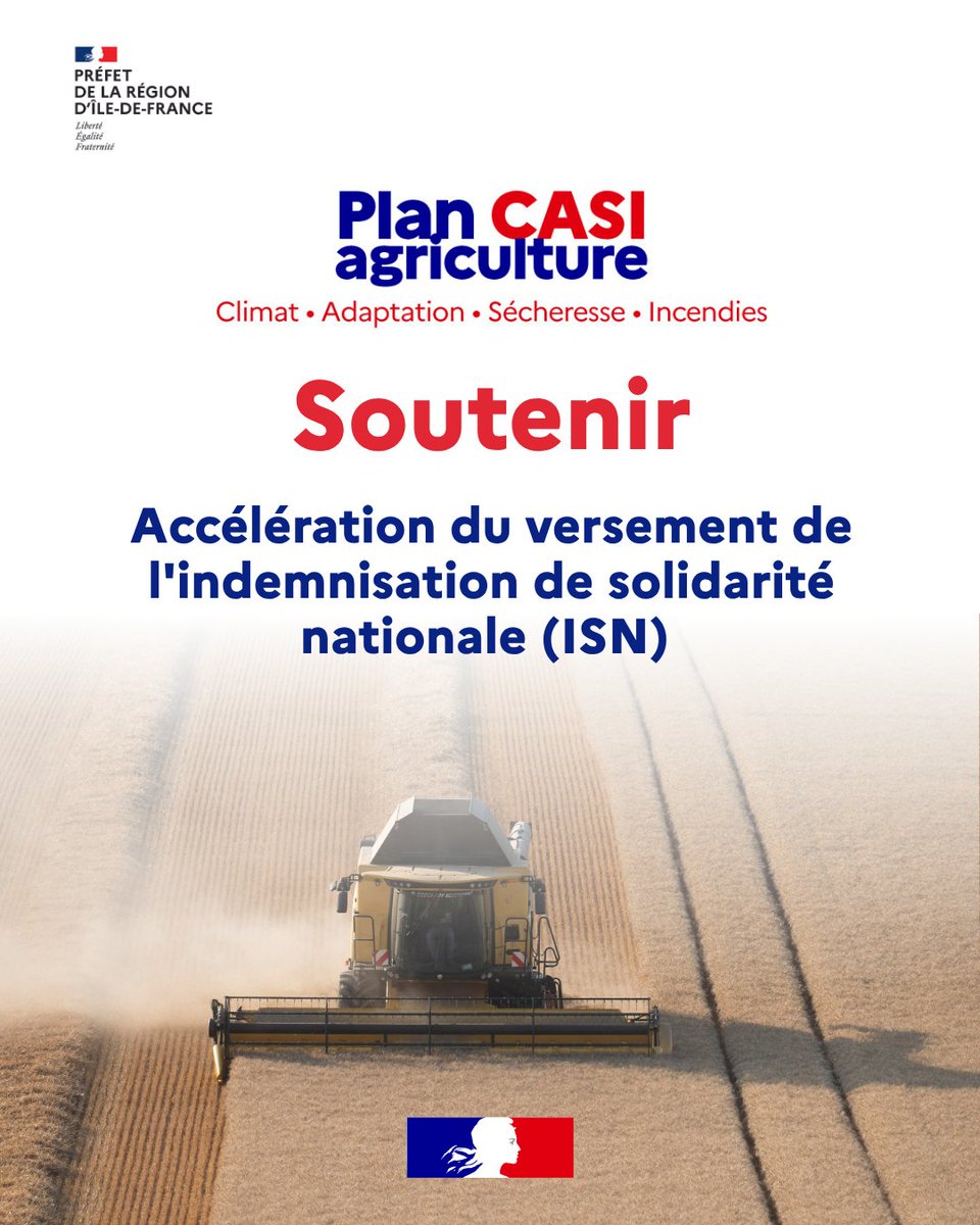 Plan CASI agriculture
Climat - Adaptation - Sécheresse - Incendies
Soutenir
Accélération du versement de l'indemnisation de solidarité nationale (ISN)