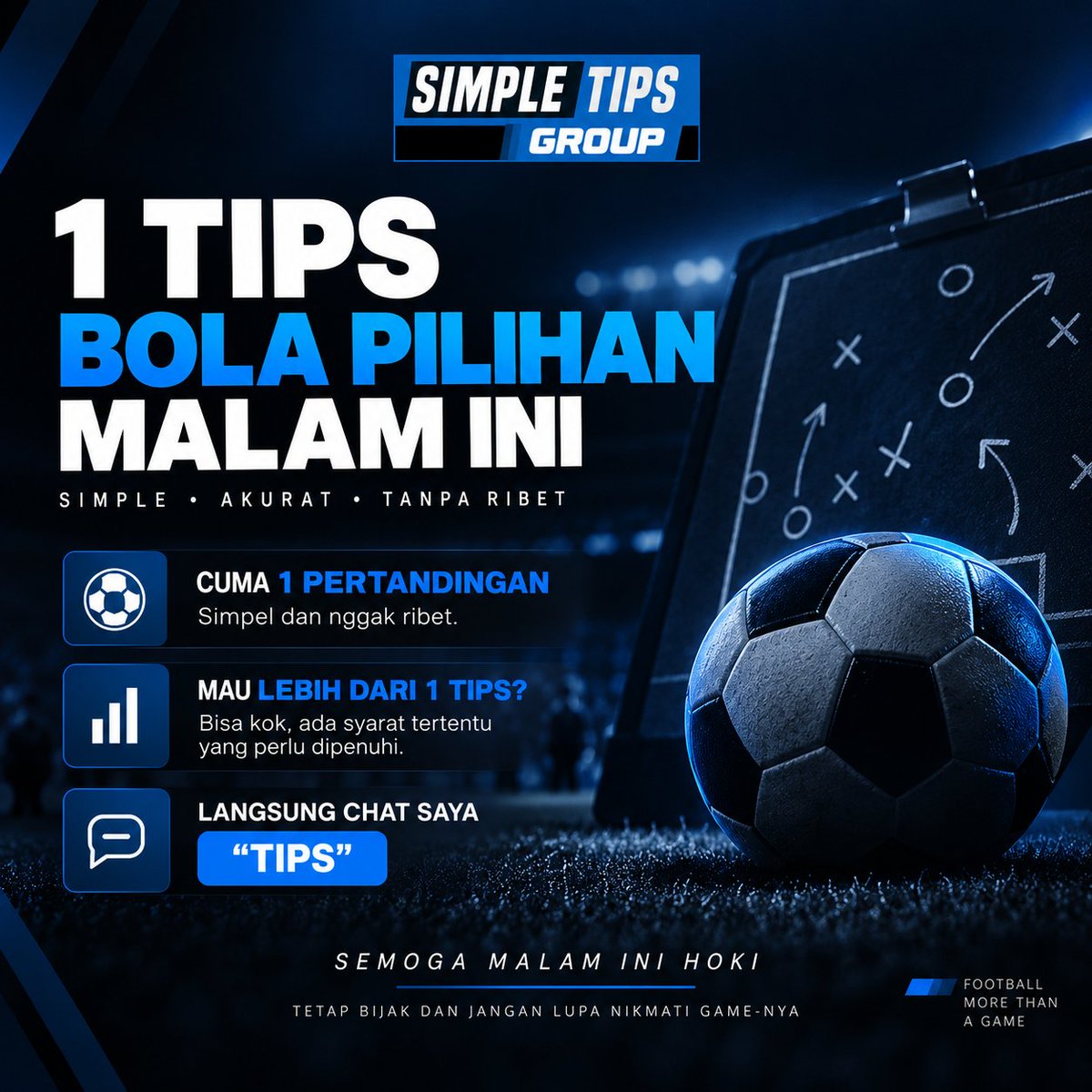SimpleTipsBet's tweet photo. 🎯 1 tips bola pilihan malam ini. Simpel, nggak ribet. ⚽🔥
https://t.co/LPwNqUoFxN
Mau tipsnya? Chat “TIPS” 👀
#TipsBola #SepakBola https://t.co/3lR7PAGscd