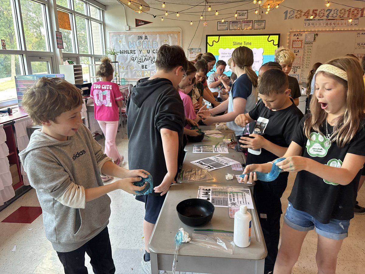 WinfieldNation's tweet photo. ❤️🤍Slime + Science = FUN! Ms. Hennenhoefe &amp; Ms. Rondeau’s 5th graders used higher-level questions to predict, explore &amp; explain “How do you know?” Teams chose color, texture &amp; characteristics, then mixed, tested &amp; learned together. Hands-on learning at its best! https://t.co/9v3xvhRuw9