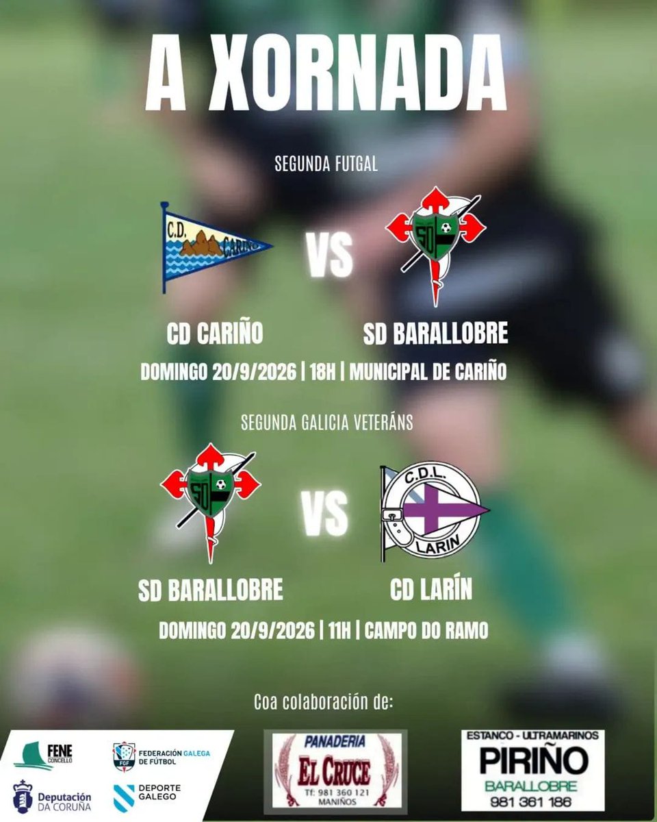 ConcellodeFene's tweet photo. ⚽️ Axenda remitida polos clubs de Fene (CCRD Perlío e SD Barallobre) para os vindeiros días #concelleriadedeportesfene #fene #concellodefene https://t.co/j7diBWvFw1