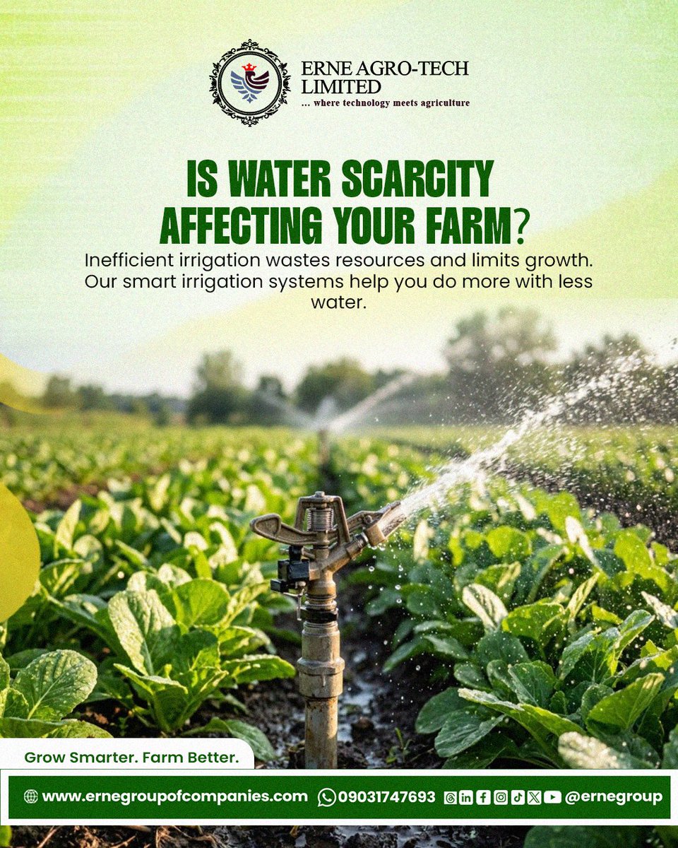 ernegroup's tweet photo. Do more with less water.

We can show you how at Erne Agro Tech Limited.

Contact: +234 903 174 7693

#erneagrotechlimited #ernegroupofcompanies #ernegroup #agriculture #food https://t.co/58G67NQRTp