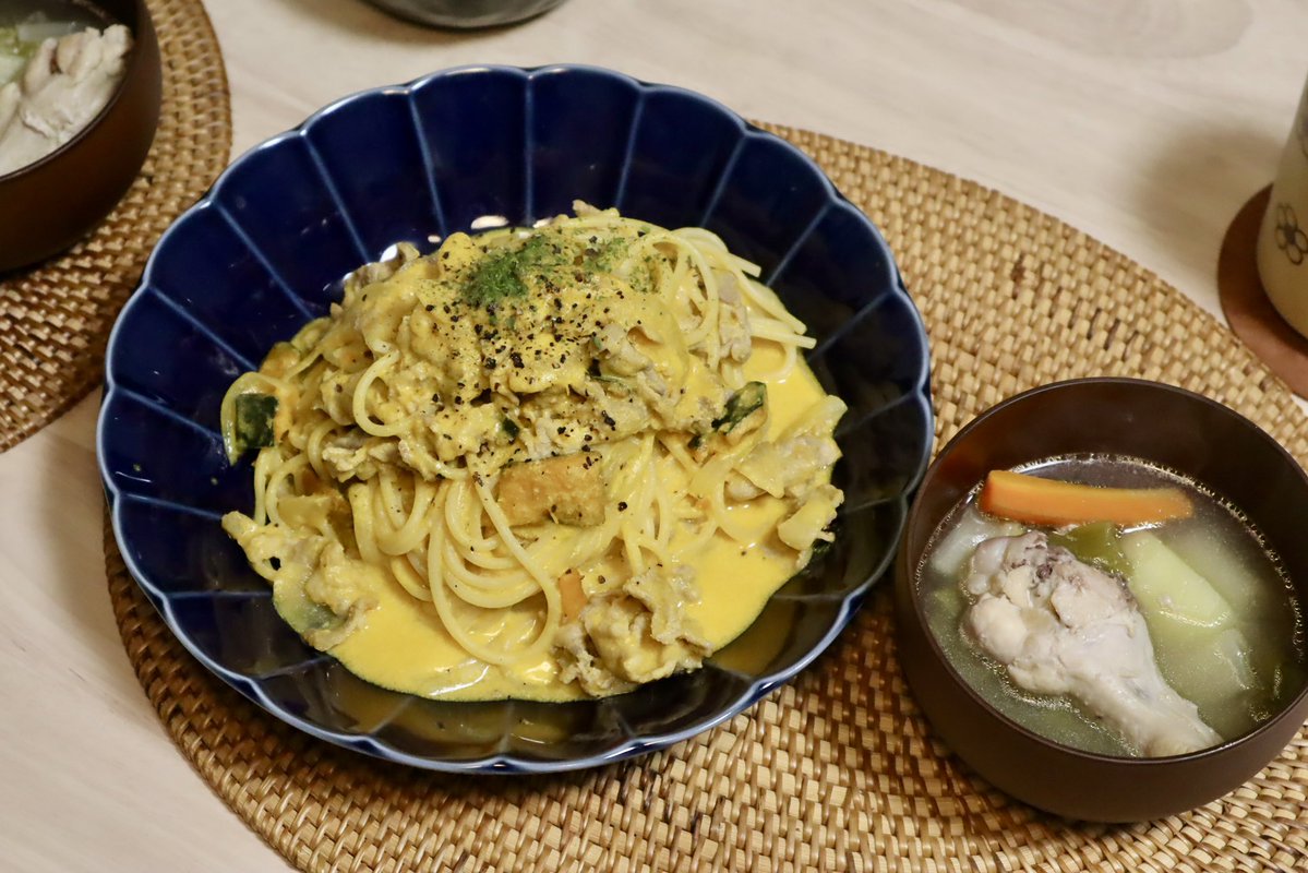 sakko_eiyo's tweet photo. かぼちゃで生クリーム不使用クリームパスタ🎃 https://t.co/zNpU4FVCYl