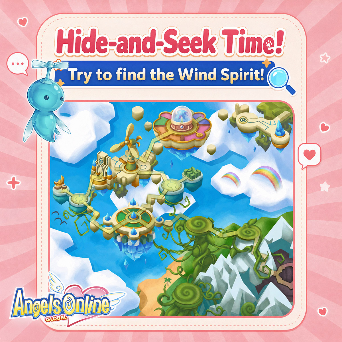 AOG_EN's tweet photo. Where oh where could it be...?
The mischievous Wind Spirit is hiding somewhere on Sky Island!
Can you spot where itโs hiding? ๐
๐ Take a close look~
If you find it, drop your answer in the comments below! ๐ฌ
#AngelsOnlineGlobal #FloatingIsleUpdate #WindSpirit #HideAndSeek https://t.co/Cu0jlPyAon