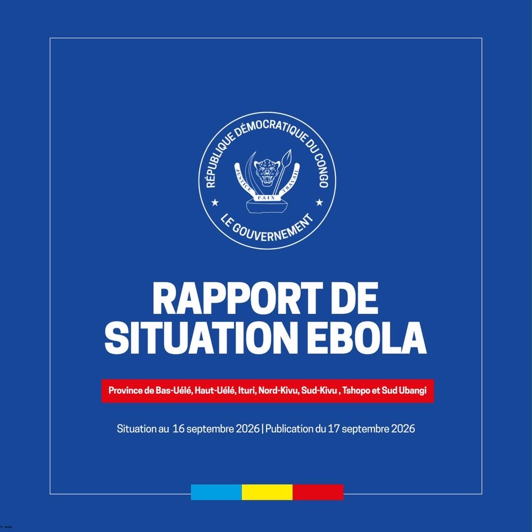 Com_mediasRDC's tweet photo. 🚨 #EbolaRDC | Point de situation – 16 septembre 2026

La riposte contre Ebola se poursuit dans 7 provinces et 62 zones de santé. À ce jour, 7 475 cas ont été confirmés, dont 1 798 guéris et 3 605 décès. 905 patients sont en isolement ou hospitalisés et le suivi des contacts atteint 87,6 %.

Au cours des dernières 24 heures, 22 patients ont été déclarés guéris et aucune nouvelle zone de santé n’a été touchée. La vaccination progresse notamment dans la Tshopo et le Bas-Uélé, tandis que les préparatifs se poursuivent dans les autres provinces concernées.

La surveillance reste renforcée : 100 % des points d’entrée et de contrôle stratégiques sont opérationnels, afin de prévenir la propagation de la maladie.

📞 Symptômes ou cas suspect ? Appelez gratuitement le 151.

#StopEbola #SantéPubliqueRDC