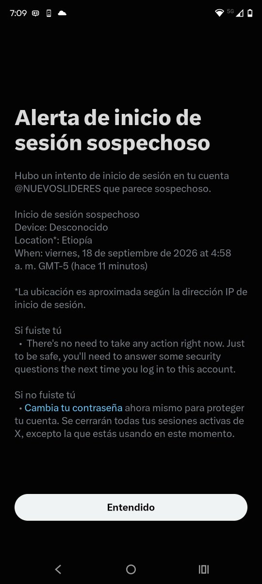 NUEVOSLIDERES's tweet photo. La información de intento de hackeo la hemos enviado a la policía https://t.co/iL9492qgX1