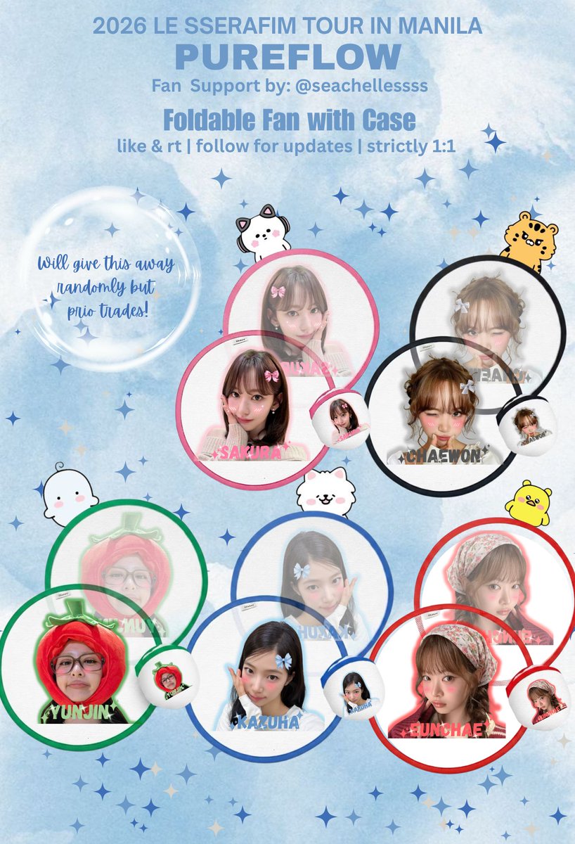 seachellessss's tweet photo. 2026 LE SSERAFIM TOUR IN MANILA: PUREFLOW 🫧
Freebies by: @seachellessss 🩵

Rules:
🔹like &amp; rt
🔹follow for updates (lez be friends!)
🔹show proofs on d-day (D1 - TBA if will attend D2)
🔹strictly 1:1 (limited qty)
🔹can choose mem 
🔹PRIO TRADES PLS ☺️

#PUREFLOW_IN_MANILA https://t.co/rO10nym88q