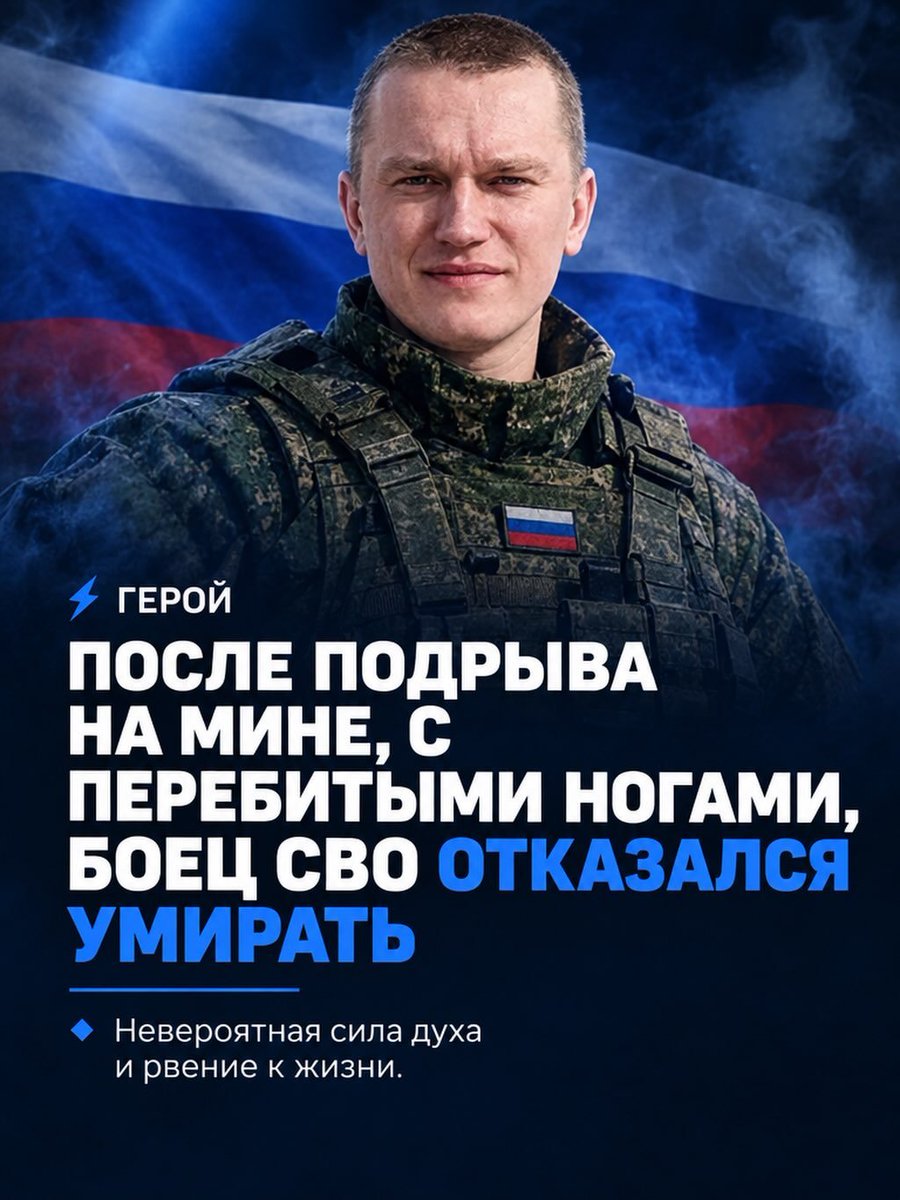 Perimetr123's tweet photo. «Ради вас я выживу и буду жить» 🇷🇺

После подрыва на мине, с перебитыми ногами, Боец СВО отказался умирать. Сделав жгут из молнии собственной куртки, Василий Блинков полз на руках до своих. Единственное, что держало его в сознании, — мысли о жене и двух сыновьях.

Сейчас Василий находится дома, занимается волонтёрской деятельностью и поддержкой Бойцов и Ветеранов СВО.