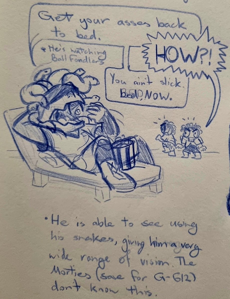 3vil3_'s tweet photo. Meet the Night-watchman at Camp, Rick G-612! Also known as "Viper". 

Since he cant use his actual eyes unless he wants to petrify campers, he uses his snakes to keep watch whole he enjoys his shows through his goggles.
(Cont in replies!)
#MortySummerCamp #RickandMorty https://t.co/XgL5TQLfE1