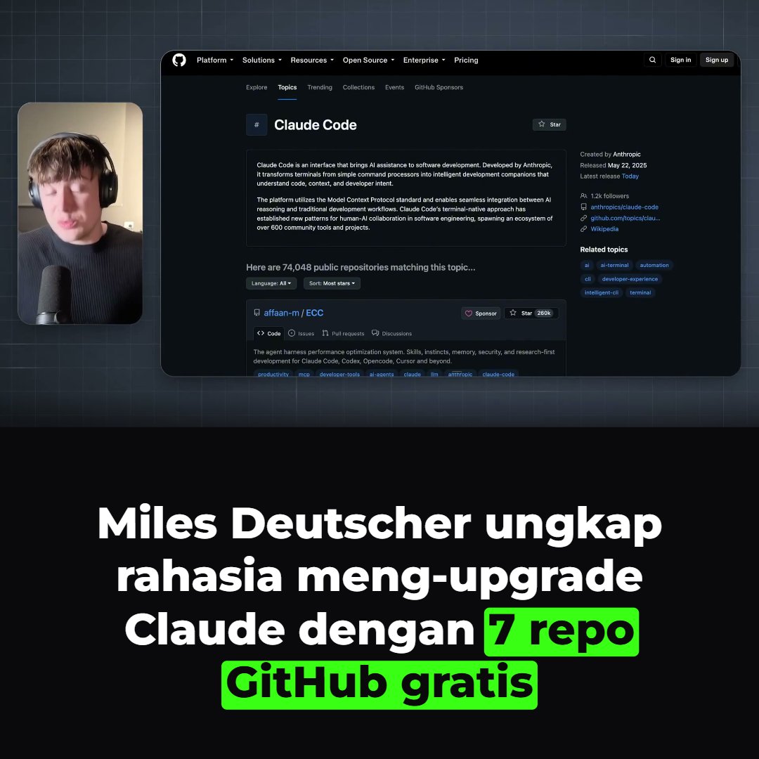 jenovatech's tweet photo. Miles Deutscher, creator yang fokus pada AI, mengaku selama enam bulan terakhir ia pakai Claude dengan cara yang salah 🧵

Baru saja ia menemukan tujuh repositori GitHub yang bikin Claude jadi "monster". Semua repo itu gratis dan dapat di‑download langsung. https://t.co/RXfskYntYm