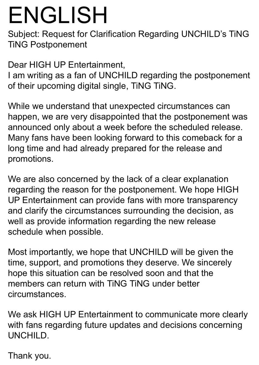 unchildako's tweet photo. let’s not stop the mass emails! please don’t stay silent for the girls. you can copy and send the email below, available in both english and korean:
https://t.co/GauWobCpkR
#WhereIsUnchild

@highup_ent @UNCHILD_club #HighUpWeDemandBetter #HighUpRespectYourArtists https://t.co/aFtpXtlQMH