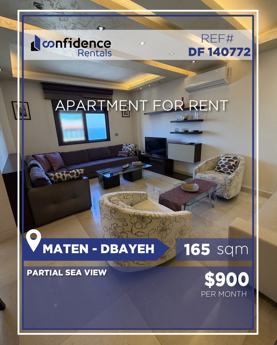 confidence_cre's tweet photo. Rental price per month 900$ + one month commission
165 sqm apartment is now listed for rent in dbayeh!
For more details contact us
71000850
REF#DF140772
#Dbayeh #DbayehRealEstate #ApartmentForRent #FurnishedApartment #FullyFurnished
#CONFIDF
A https://t.co/IGfiumWok5