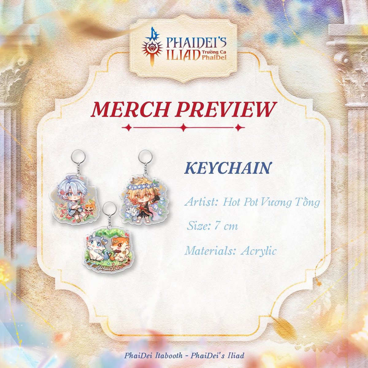 PhaiDeisIliad's tweet photo. [Merch Preview] ☀️Keychains &amp; Block🍷

We are honored to present to you two fragments of our PhaiDei’s Epic, drawn with so much love from Hotpot Vương Tổng &amp; Thực Tại. Let’s look forward to all the gifts for donors that we will soon reveal 💕

#phaideiitabooth #phaideisiliad https://t.co/XGk8HhCkwO