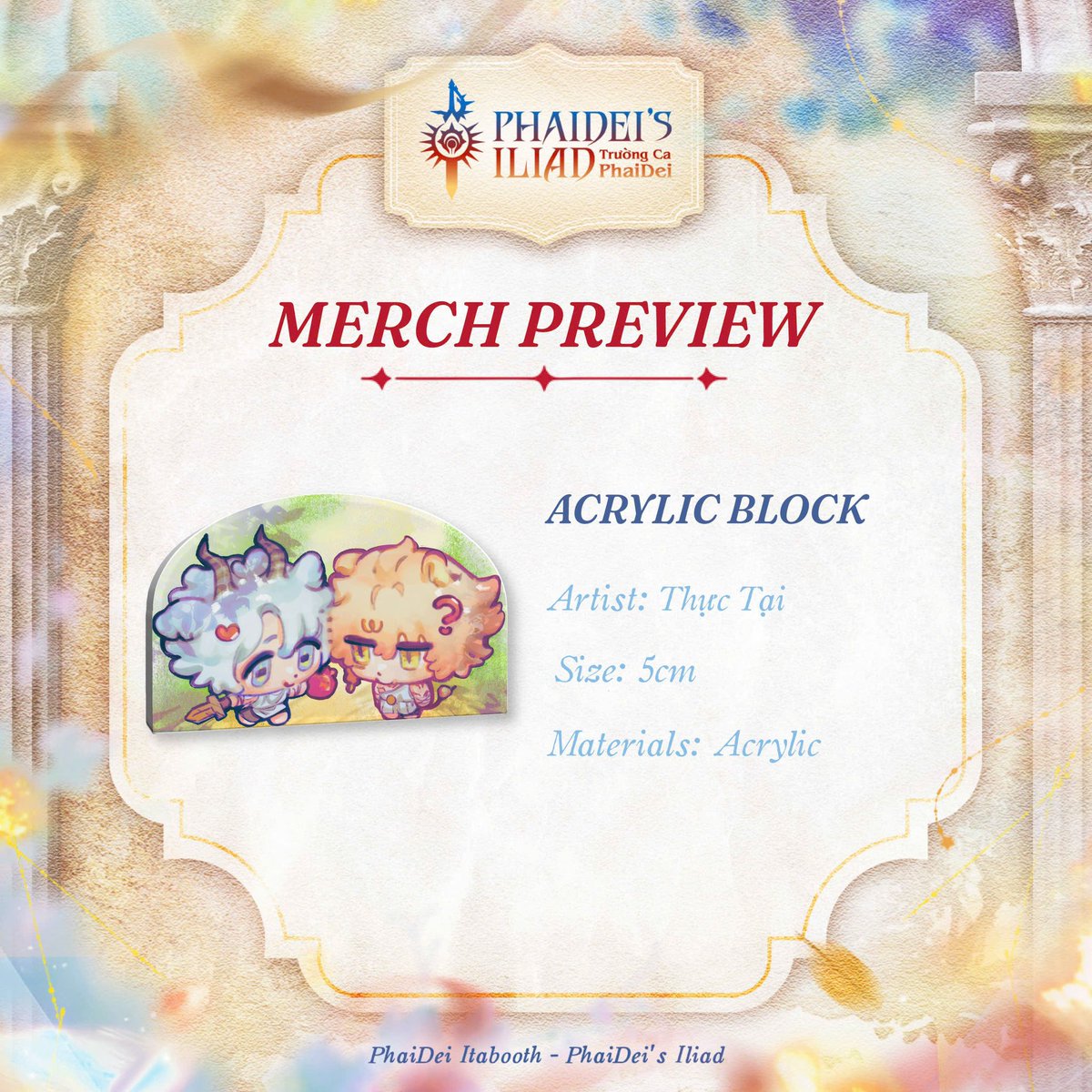 PhaiDeisIliad's tweet photo. [Merch Preview] ☀️Keychains &amp; Block🍷

We are honored to present to you two fragments of our PhaiDei’s Epic, drawn with so much love from Hotpot Vương Tổng &amp; Thực Tại. Let’s look forward to all the gifts for donors that we will soon reveal 💕

#phaideiitabooth #phaideisiliad https://t.co/XGk8HhCkwO