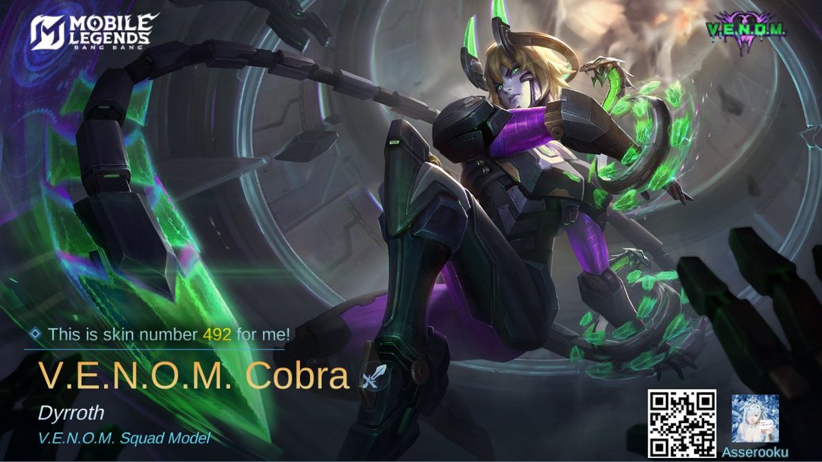 AssaLoc's tweet photo. I just obtained a new skin V.E.N.O.M. Cobra in Mobile Legends: Bang Bang! Let's face off against the world's best MOBA players together! 
https://t.co/zWIFvIKY4U https://t.co/rWCye612Fl
