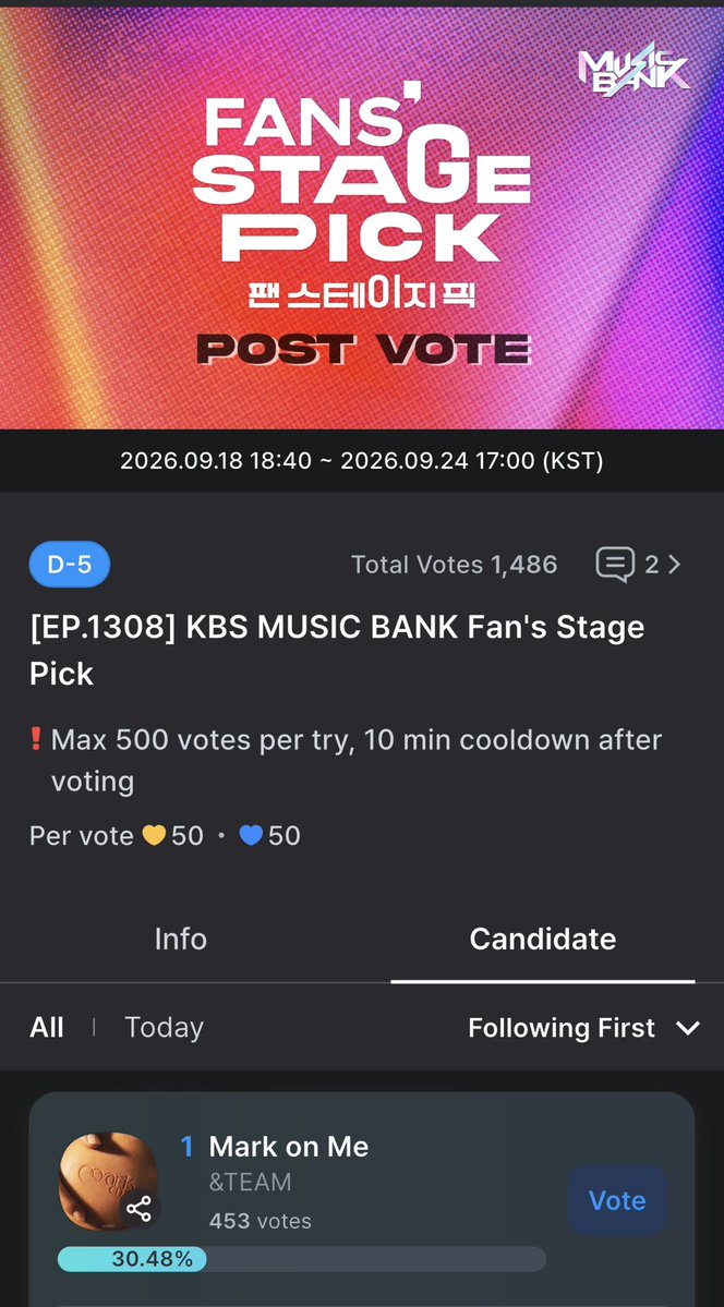 LUNE_JP_vote's tweet photo. 【拡散希望】📢

coogoong
Music Bank Fan's Stage Pick🗳️

Music Bankのパフォーマンス賞投票です
1位はトロフィーがもらえます🏆
🔗
https://t.co/2FifsCjlu0

締切: 9/24(木) 17時
(⚠️9/24 14時〜ブラインド投票となります)
1票＝50💙
引き続き集票を続けましょう！🙇‍♀️

#andTEAM
#Lune_voting https://t.co/DBFI5ZlMXu