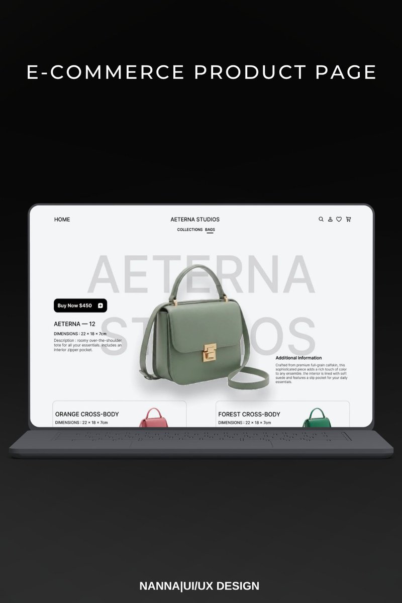 alexjessieee's tweet photo. Day 4 🍜: Mobile UI for a Korean food app focused on fast menu browsing, dish customization, and quick cart checkout.  
Day 5 👜: Luxury web UI for Aeterna Studios showcasing handbag specs, pricing, and color variants.  
#RiseWithTechCrush #LearningWithTechCrush #UIUX https://t.co/QLMF8UZzD3