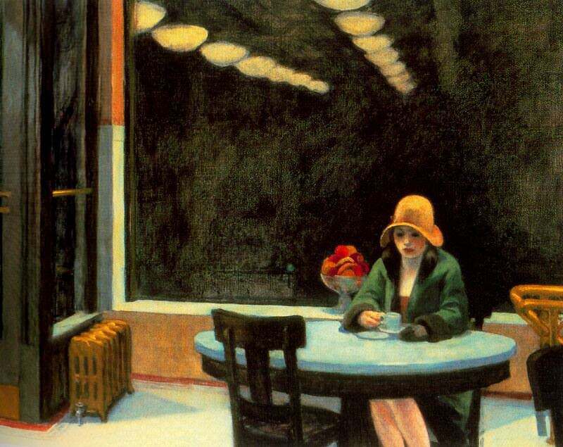 artisthopper's tweet photo. In the 1920s, automat cafeterias were among the first public places where women could dine alone. Automat (1927) captures that new urban freedom—and the reflective loneliness that came with it. Is this what it feels like to be free? #artbots #hopper https://t.co/UebsdPDEIX