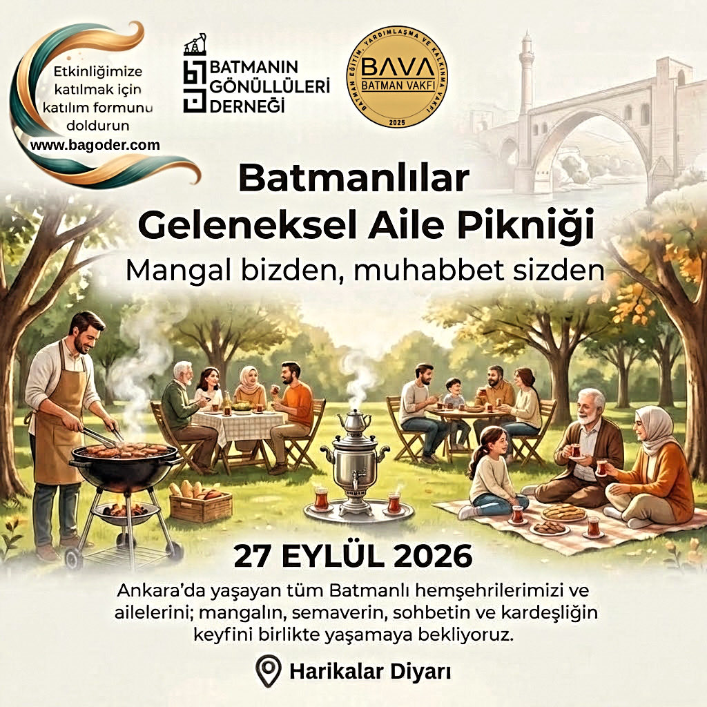 BaGoDer72's tweet photo. BATMANLILAR GELENEKSEL AİLE PİKNİĞİNDE BULUŞUYOR!

Mangal bizden, muhabbet sizden!

Başkent Ankara’da Batmanlı hemşehrilerimizle aynı sofrada, aynı samimiyette buluşuyoruz.

Toplumun her kesiminden Batmanlı hemşehrilerimiz bu güzel günde bir araya geliyor. https://t.co/f5HyTvT6Ce