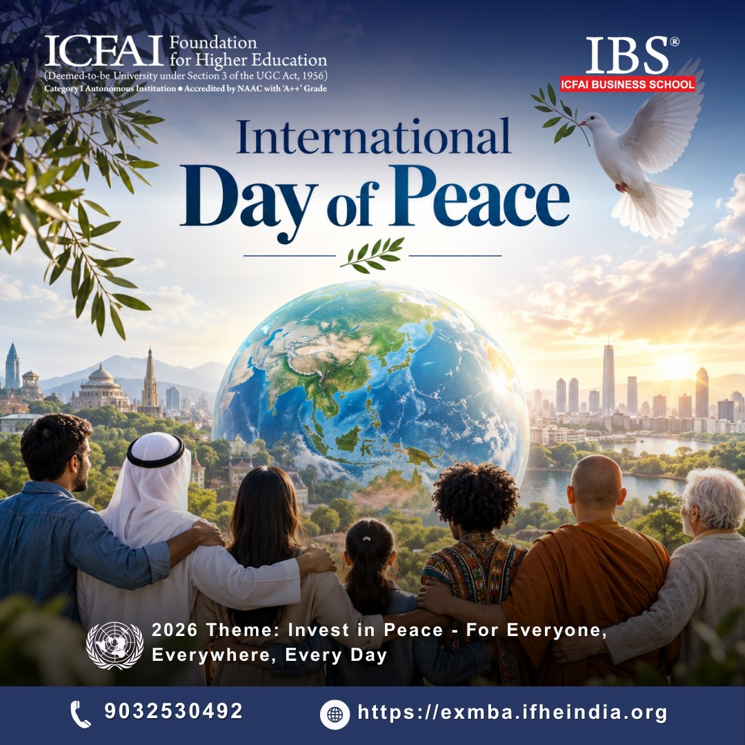 ICFAI_EMBA's tweet photo. International Day of Peace
#peace #InternationalDayOfPeace #PeacefulLiving #IBS #ExecutiveMBA #peaceful #PeacefulMoments #PeacefulMind https://t.co/rr9ipcXeY2
