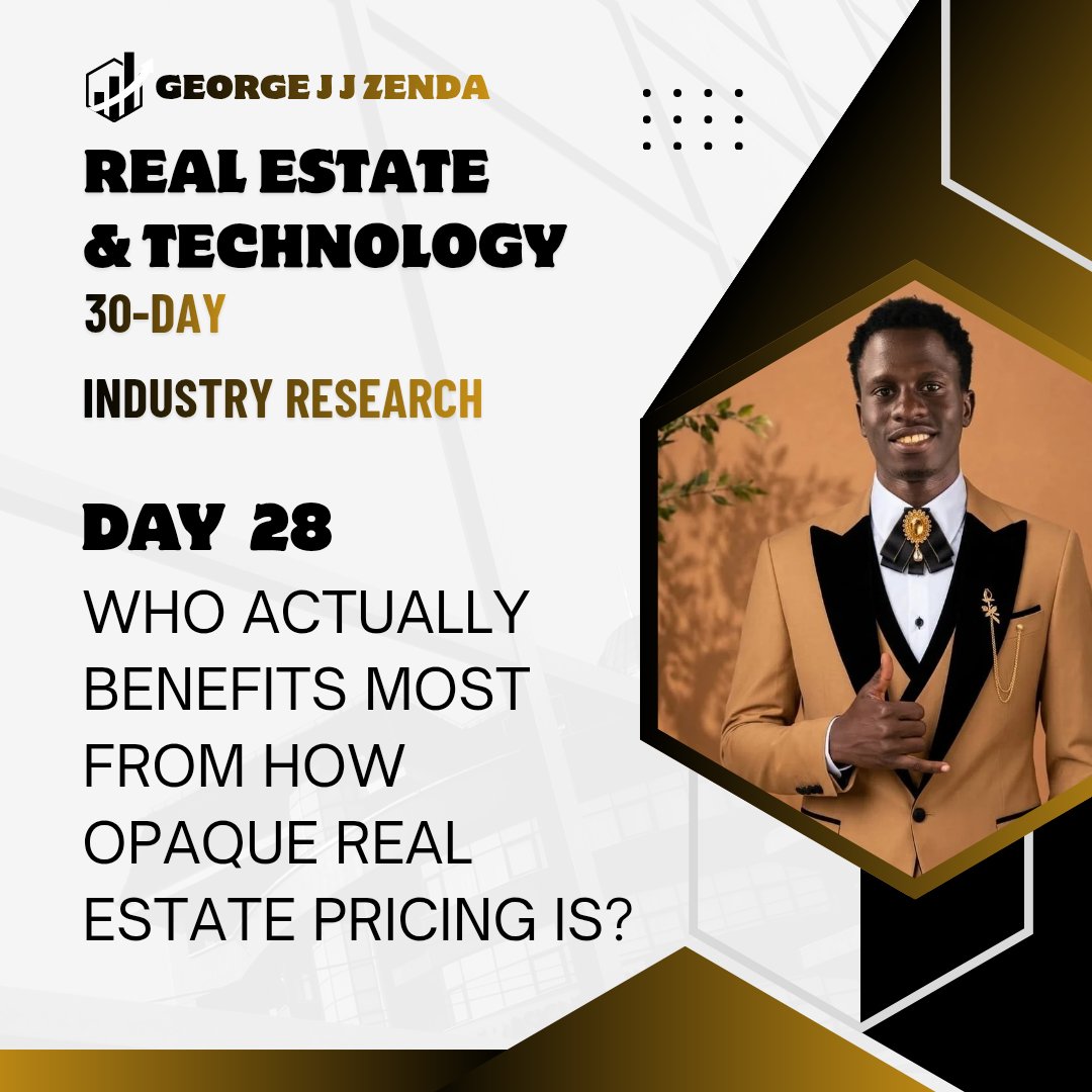 OptaJoe06's tweet photo. 🌍 30 DAYS. 30 QUESTIONS

Day 28 of my research into the challenges and future of the global real estate industry

Pricing in real estate is rarely fully transparent comparable sales aren't always public, valuations can vary, and asking prices don't always reflect real value

So here's an uncomfortable question:
Who actually benefits most from that lack of transparency and who loses out because of it?

Agents? Sellers? Institutions? Nobody, really? Something else?

I'd love honest answers here, from any side of the industry

Who wins, who loses? 👇🏾
Day 28/30 — Real Estate × Technology
#RealEstate #PropTech #RealEstateTechnology #PropertyDevelopment