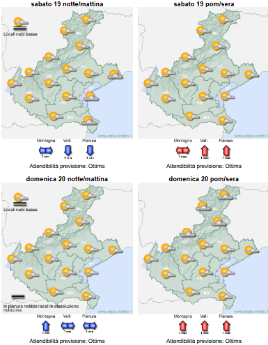 arpaveneto's tweet photo. #meteoweekend #veneto Sabato pressione in aumento e da domenica situazione pienamente anticiclonica con temperature sopra la media https://t.co/ijw2m7MMFQ https://t.co/SAe3iHr79R