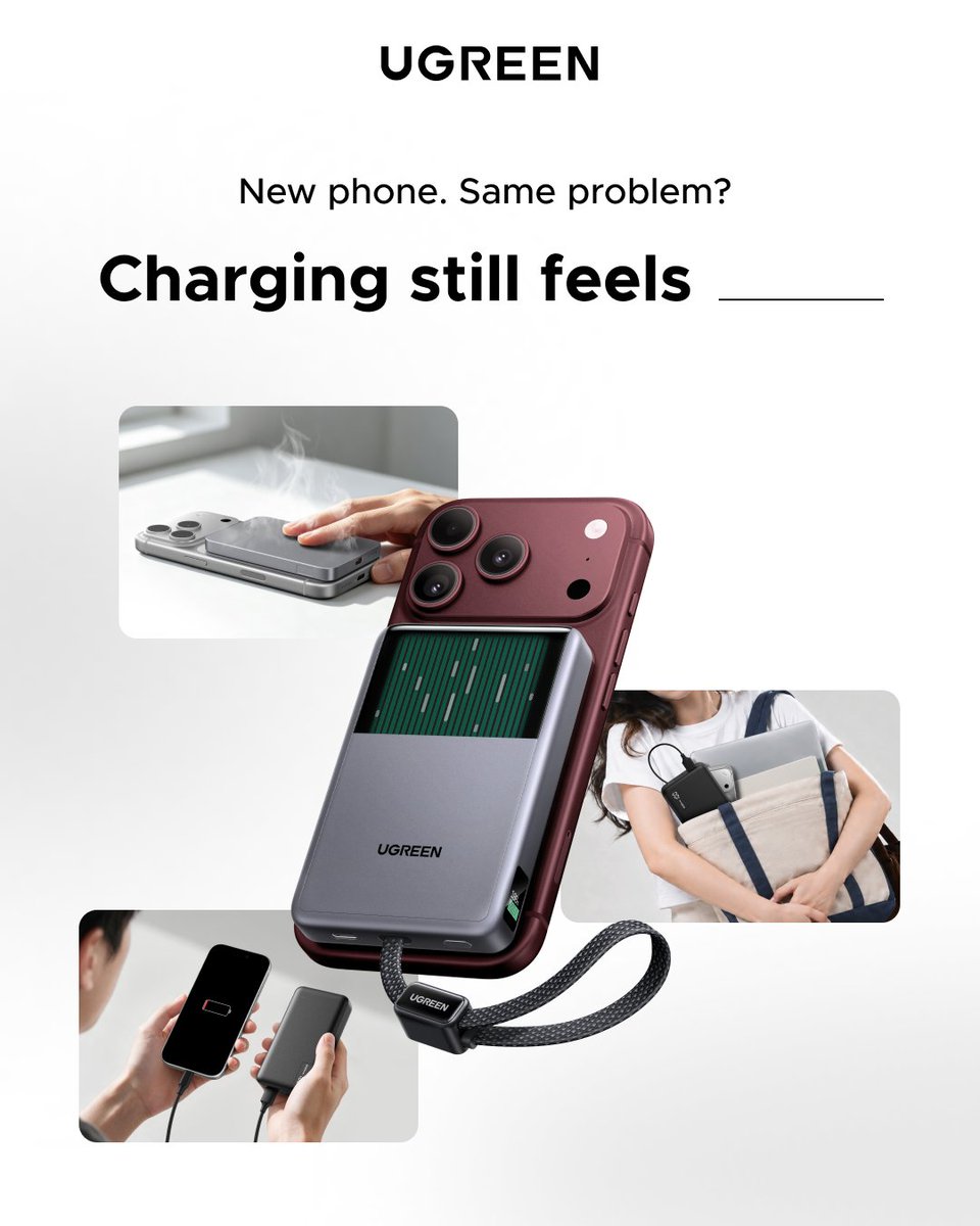 UGREENOfficial's tweet photo. New phone. Same problem? 📱
Charging still feels _______.

Too slow? Too hot? What’s your charging struggle?
Tell us to win an iPhone 18 Pro and UGREEN MagFlow Pro power bank

Learn more and enter on IG

#UGREENMagFlow https://t.co/o5VhGgDGgz