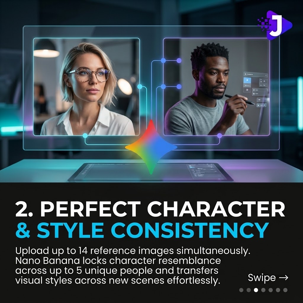 jhub_tech's tweet photo. Google Gemini’s new Nano Banana model makes AI photo editing feel like a live studio. 📸✨

From native 4K text rendering to character consistency across scenes, visual creation just got a massive upgrade.

💬 DM "NANO" to @JHUB for our full prompting &amp; editing workflow guide! https://t.co/RUjaPpBHm9
