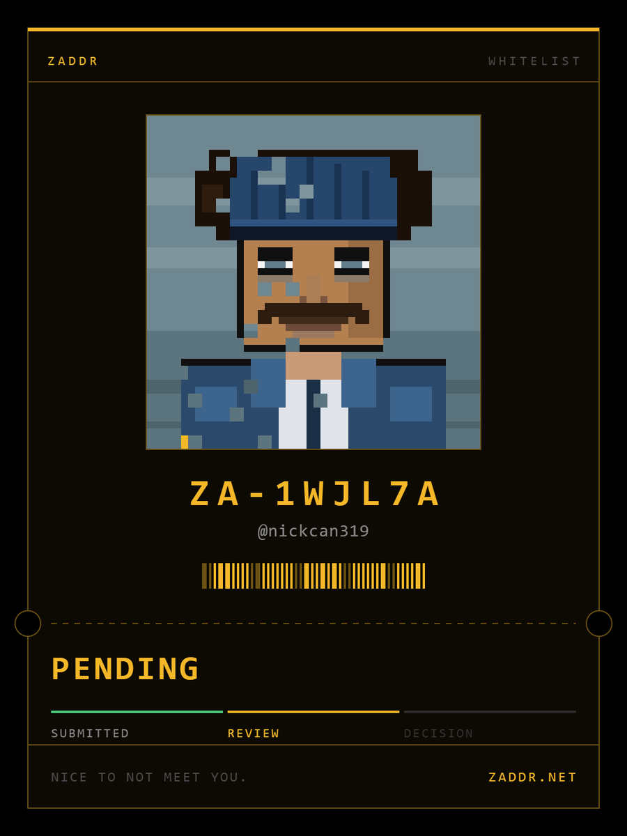 nickcan319's tweet photo. Applied for the ZADDR whitelist. Ticket ZA-1WJL7A. 2,800 shielded faces on Zcash. @zaddrnet https://t.co/51zngOgnIT https://t.co/KQxOCS62qC