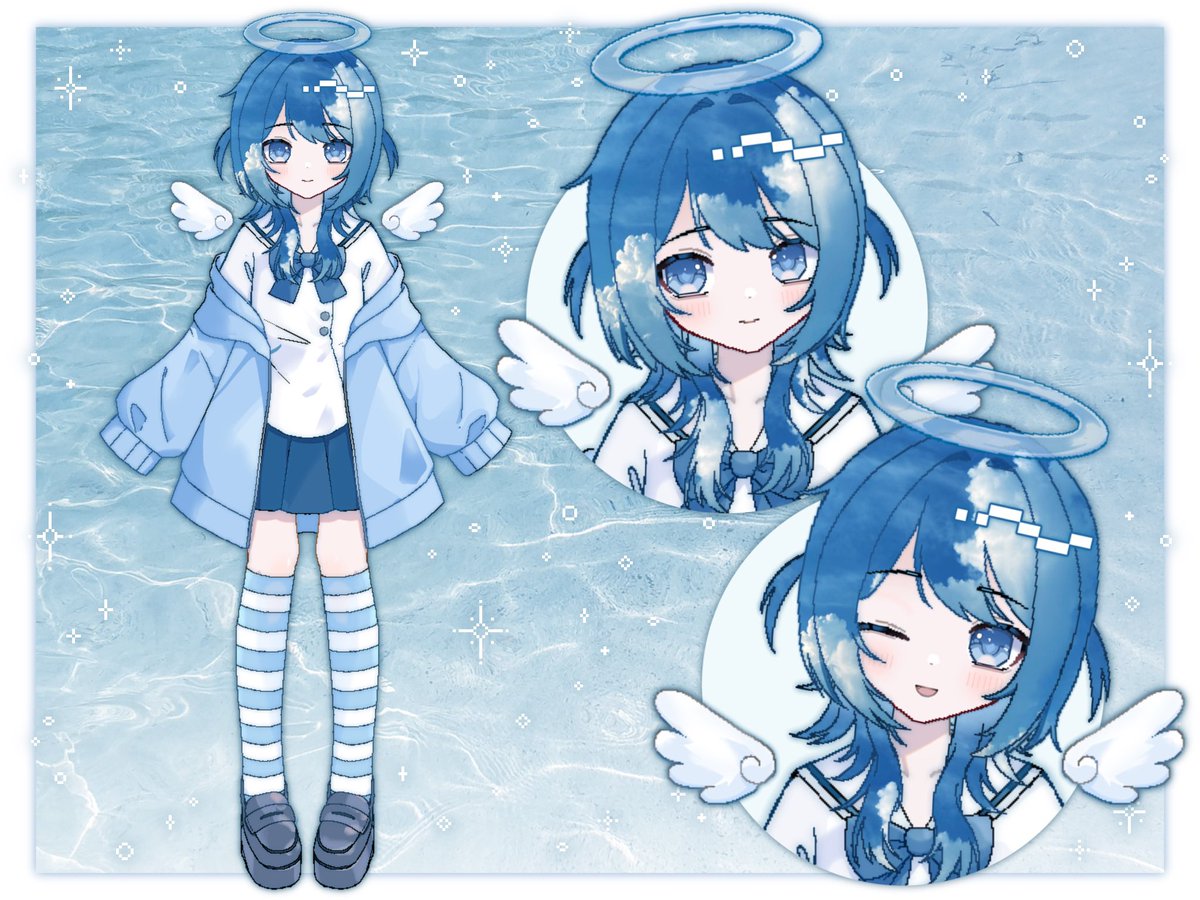 awaawa_suisoh's tweet photo. 【限定1点】空色の天使。

実際に撮影した空を髪に閉じ込めたLive2Dモデルです☁️🐟
髪が揺れると、髪の中の青空も一緒に動きます。魂募集中です！🪽

★.ᐟ販売ページ
https://t.co/IonjEetkgN #nizima #VTuber #魂募集 #Live2DShowcase https://t.co/K7g01UgXJA