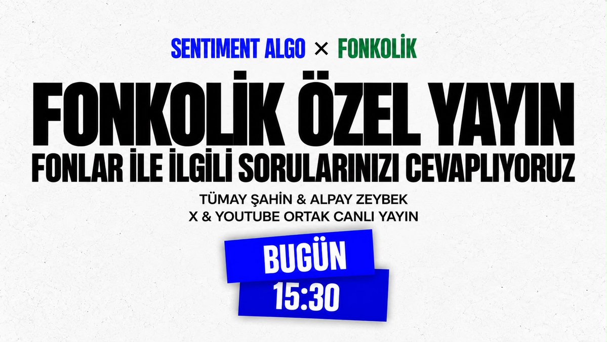 FonkolikApp's tweet photo. Canlı Yayın | Fonkolik Özel Yayın: Fonlarda Neler Oluyor?

Sentiment Algo’dan R. Tümay Şahin ve Fonkolik’ten Alpay Zeybek, bugün ortak canlı yayında bir araya geliyor.

Gündemin merkezinde yatırım fonları var: SPK’nın 7 portföy yönetim şirketinin fonlarına yönelik aldığı kararlar, çok sayıda yatırım fonunda başlatılan tasfiye süreci, TEFAS işlemlerinin durdurulması ve bundan sonra yatırımcıları nasıl bir süreç beklediği canlı yayında ele alınacak. 

Fon neden tasfiye edilir? Tasfiye edilen fondaki yatırımcıların payları ne olur? Süreç nasıl ilerleyecek? Fonların portföyündeki varlıklar nasıl nakde çevrilecek? Merak edilen soruları birlikte yanıtlıyoruz. SPK’nın açıkladığı esaslara göre tasfiye sürecinde elde edilen nakit, yatırımcıların katılma payı oranlarına göre hesaplarına aktarılacak. 

📅 Bugün
🕞 15.30
📍 YouTube & X ortak canlı yayını

Fon piyasasının en sıcak gündemini ve yatırımcıların merak ettiği soruları konuşacağımız Fonkolik Özel Yayını’na herkesi bekliyoruz.👇🏻

https://t.co/DLXdAzHoc5

#SentimentAlgo #Fonkolik #SPK #YatırımFonları #TEFAS #FonTasfiyesi #Fon #Borsa #Finans #Yatırım #CanlıYayın