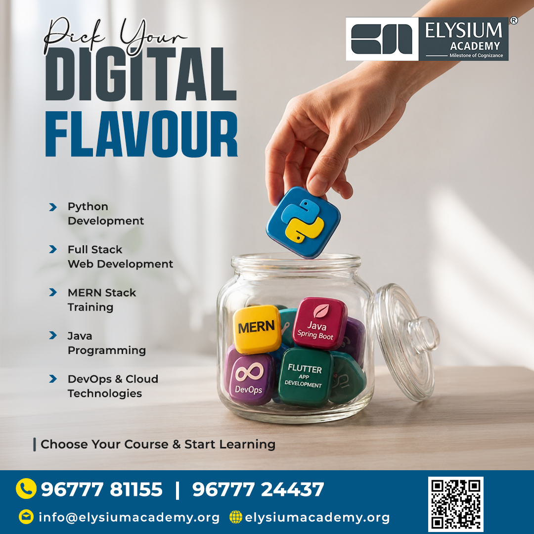 elysiumacademy's tweet photo. ๐ Whatโs Your Tech Taste? Pick Your Flavour & Dive In! ๐ปโจ
#elysiumacademymadurai #pythondevelopment #fullstackdevelopment #mernstack #javaprogramming #devops #cloudcomputing #ittraining #softwaretraining #codingcourses https://t.co/CPID5BoG82