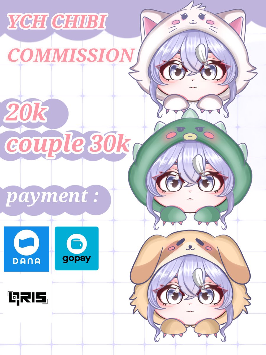winiithe_'s tweet photo. 🐾 YCH CHIBI OPEN! 🐾
Single 20K | Couple 30K 💕
🐱 FREE REQ HEWAN APA AJA!
Bisa buat sticker, keychain, merch, PFP dll ♡
Payment: QRIS/DANA/GOPAY
Revisi max 4x ✨
DM me if interested! 💌
#YCH  #ChibiCommission #zonauangㅤ #artmootsㅤ #art ㅤ https://t.co/ej2VbFY3Bw