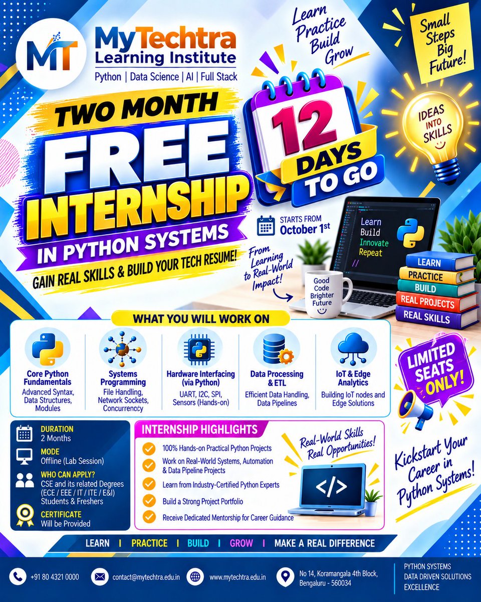ArshethB6088's tweet photo. 🔥Core Focus & Curriculum:🏆
🎖Python Systems Architecture
🎖Object-Oriented Python & Debugging
🎖API & Data Pipeline Interfacing
🎖Real-Time Software Solutions
🎖Cloud & Backend Integration
#MyTechtra #PythonSystems
#InternshipsinPython #lnternshipsEasyPeasy https://t.co/YW1aaRhcTI