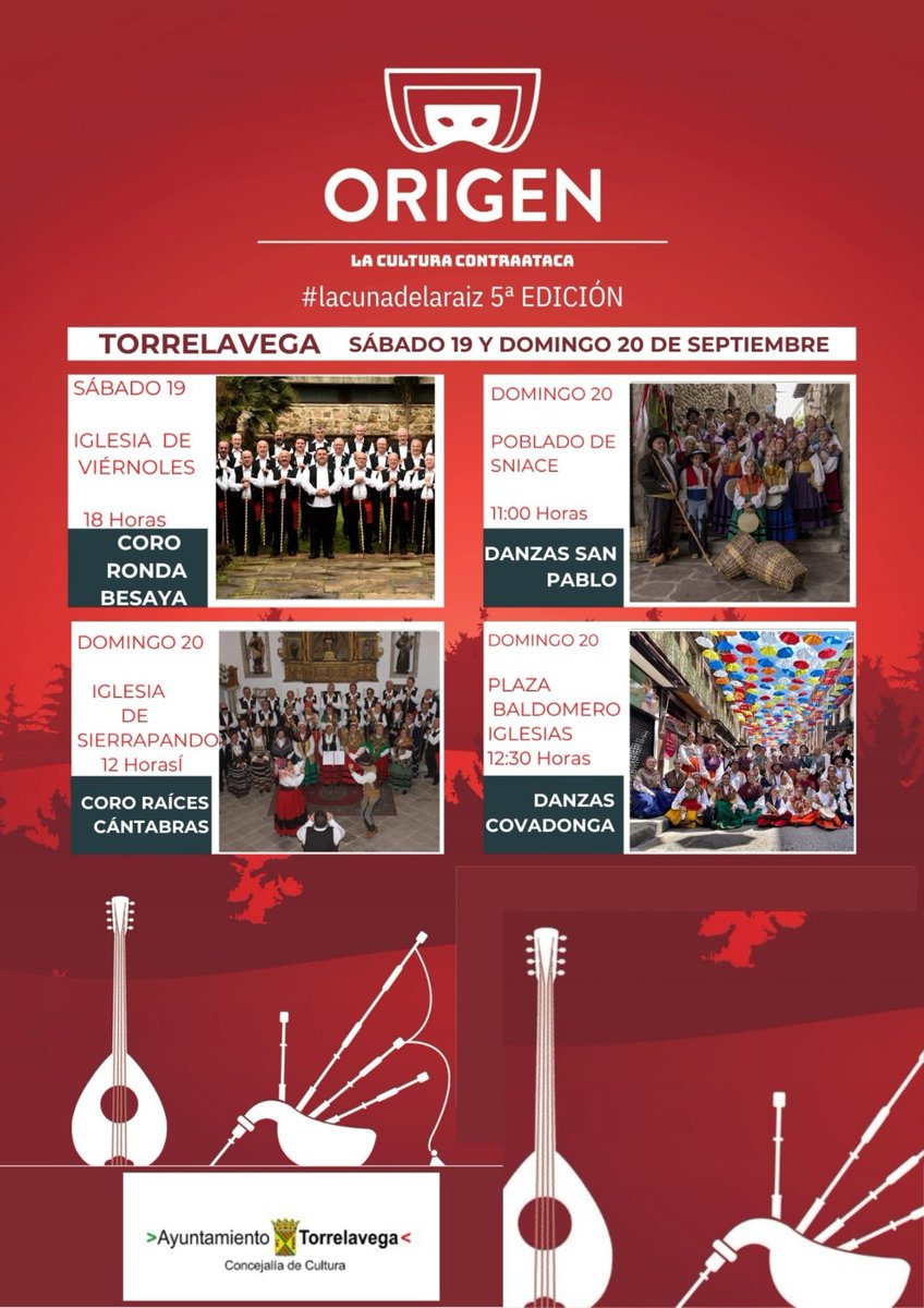 radiostudiotvga's tweet photo. 📅 𝐀𝐠𝐞𝐧𝐝𝐚 | Torrelavega

🥳🇵🇱🎶 La quinta edición de 'Origen. La Cultura Contraataca' continúa este fin de semana con una nueva programación que acercará la música y la danza tradicional a distintos barrios y pueblos de Torrelavega. https://t.co/fwhthr5kql