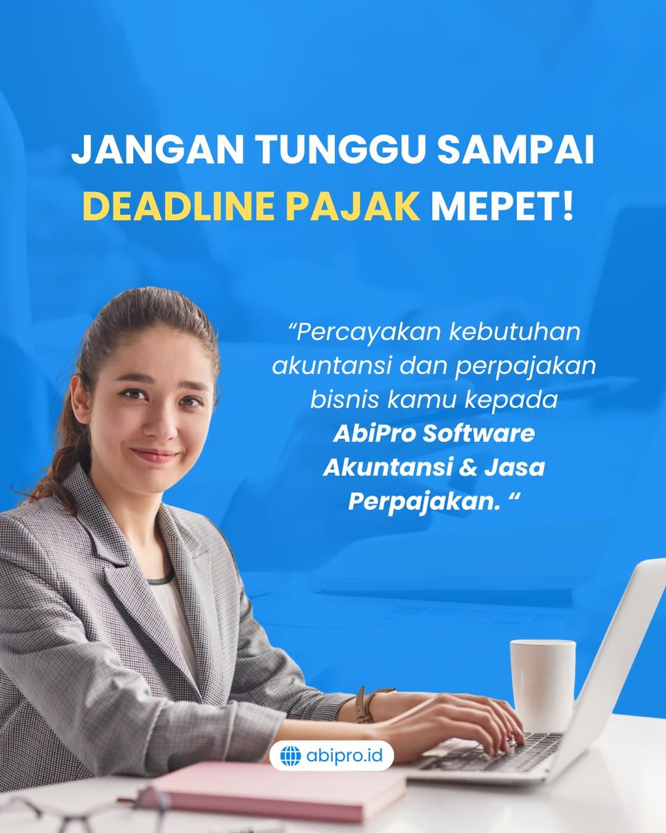 Abipro_software's tweet photo. Pajak bisnis bikin pusing? 😵‍💫

Jangan tunggu sampai deadline pajak mepet! 📅

Percayakan kebutuhan akuntansi dan perpajakan bisnis kamu kepada AbiPro Software Akuntansi &amp; Jasa Perpajakan. 📊✨

📩 Hubungi AbiPro untuk konsultasi lebih lanjut! https://t.co/Ju1ZO58MPx