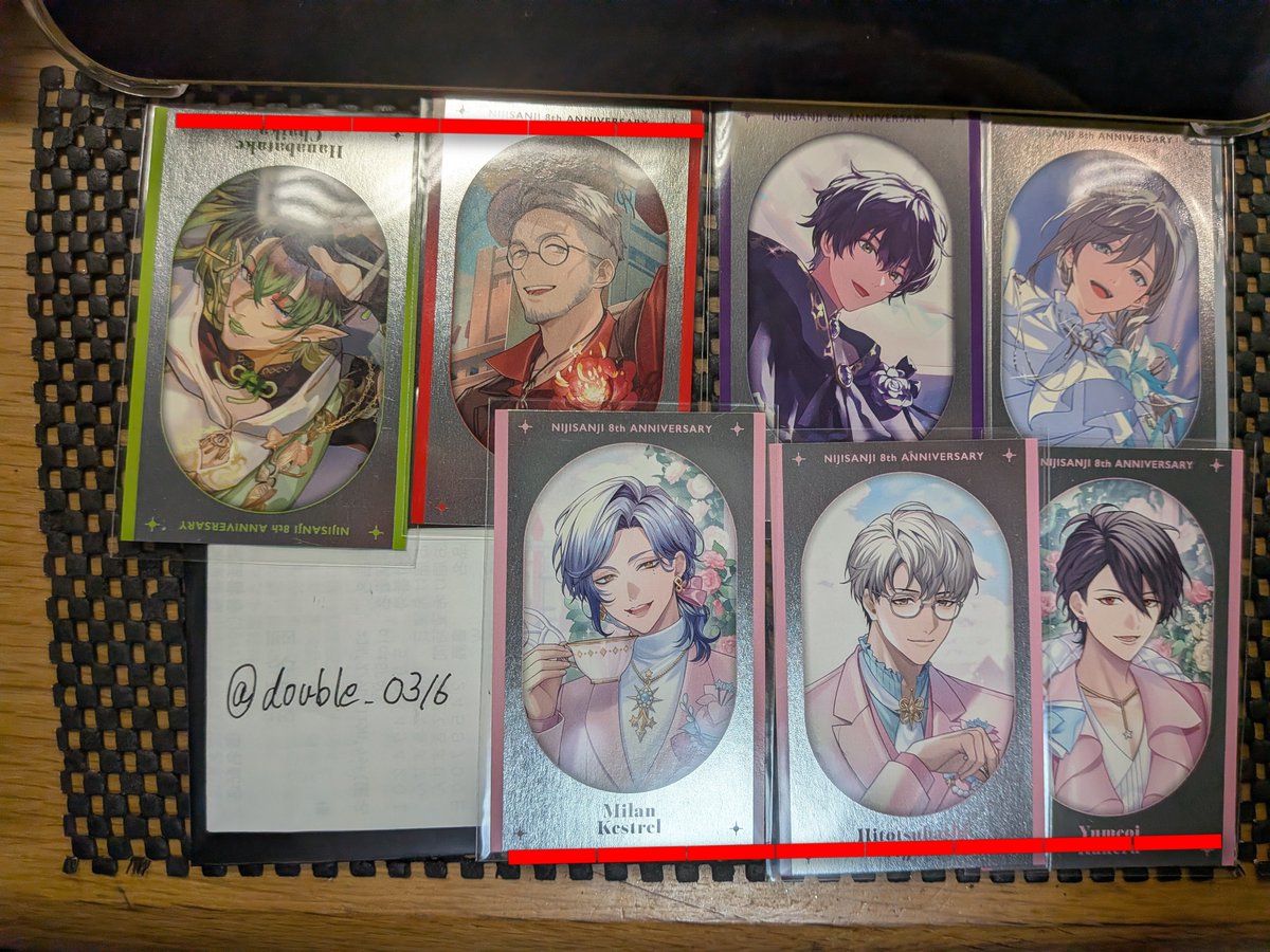 double__0316's tweet photo. 【交換】にじさんじ ストア　6周年　ランダムメタルカード　ノスタルジアランダムコレクションカード　A,B,Lグループ

譲▶︎1,2枚目
求▶︎3,4枚目(💙優先、💖仮約束有)

・郵送
・赤線は比率違い⭕️（当方n枚）
・グループ違いや異種交換あり
・同性交換優先
・お気軽にお声がけください https://t.co/lnJQK8tY9E