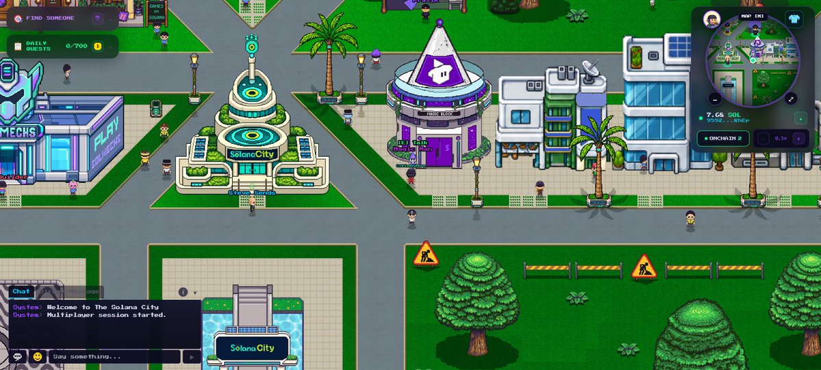 PlaySolCity's tweet photo. Solana City runs entirely onchain via @magicblock 🧙‍♂️

We created a special space for it. Our artist @theHome113 remade the building!

Now, besides allowing Private Transfers, the Magic Man also instructs developers on how to use VRF and Ephemeral Rollups on their own projects 🪄 https://t.co/9S0EJGso0a