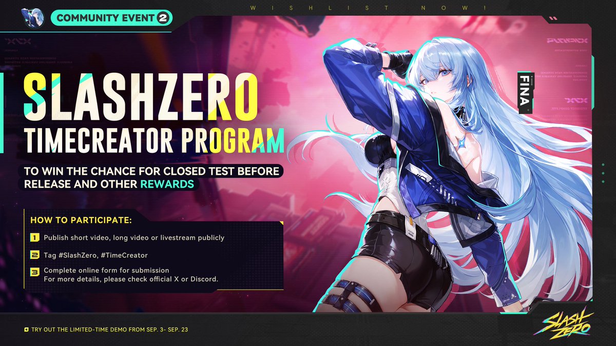 SlashZeroGame's tweet photo. ⏰⏰⏰ Only 4 Days Left! Demo till Sep. 23 8amPDT/3pm UTC!
Wishlist and try out #SlashZero limited-time demo now. https://t.co/smFxRLOljc
Don't forget that we have several community events for rewards!
✅ #SlashZeroSharing to get $20 Steam Gift Card for each category of action, build or fanart
✅ #TimeCreator to get chance for closed test access, creator title and $50 Steam Gift Card
✅ #SPEEDRUN CHALLENGE to get chance for dev team AMA and closed test access

#slashzero #action #roguelike #indie #demo #giveaway #steam #ps5 #epic