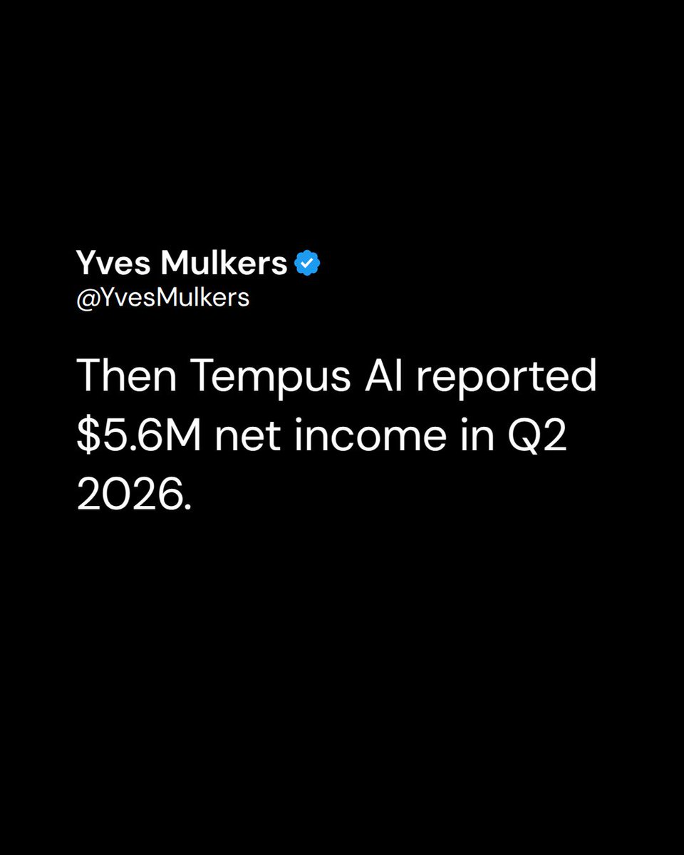 7wData's tweet photo. Tempus AI just reported its first profitable quarter: $5.6M net income, $382.5M revenue (+22% YoY), gross margin above 73%.

Healthcare AI was supposed to never turn a profit. Someone forgot to tell the balance sheet.

Comment 'margin' and I'll send the exact line. https://t.co/P2yDXOVrGX