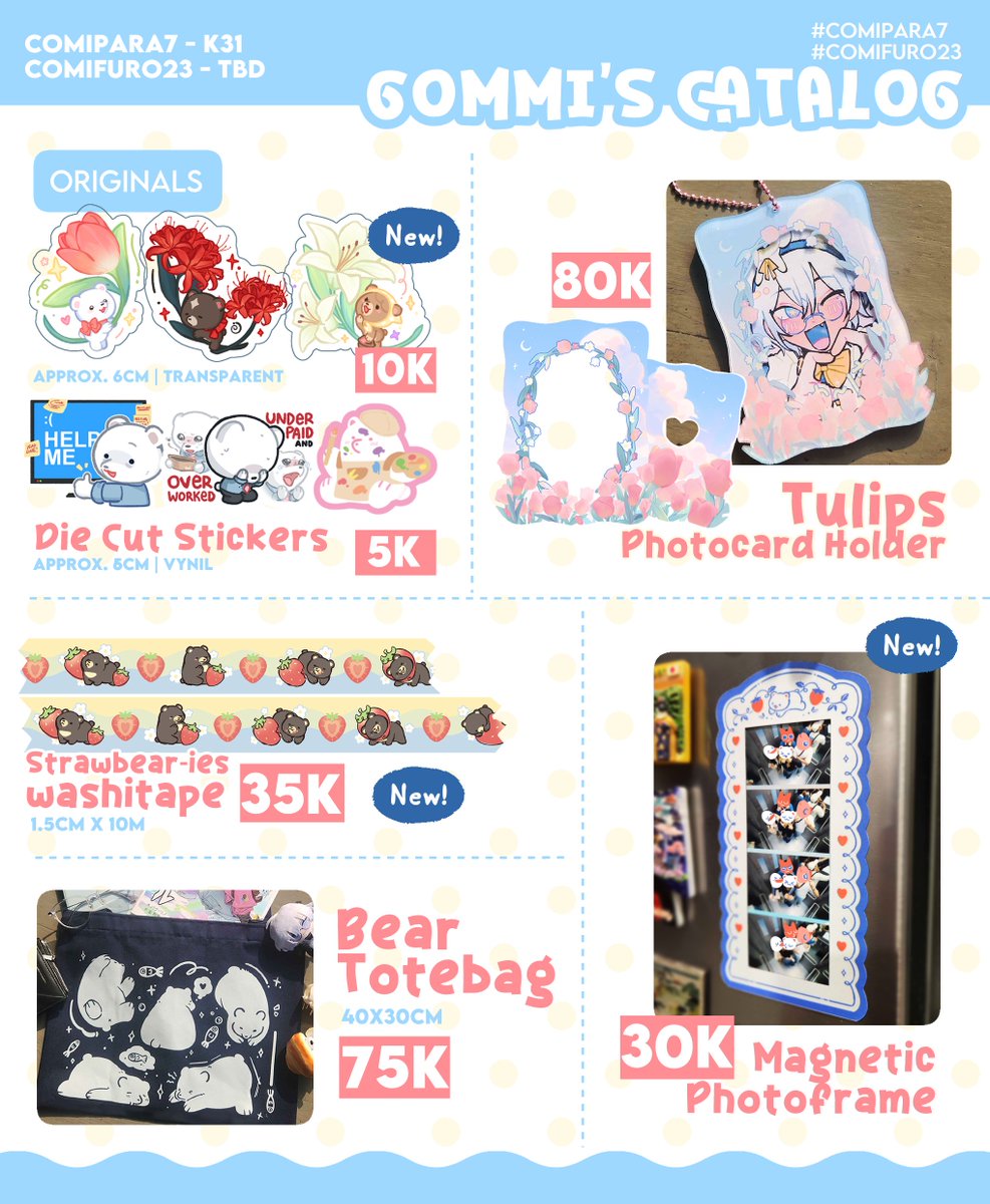 G0MMI's tweet photo. (💙&amp;🔁appreciated!)  

GOMMI'S #CF23 &amp; #Comipara7 PO is now open!  
#cf23catalogue #comipara7catalogue

📝 PO Period 18-25 Sept
🫐 Booth #comifuro23 [TBA] &amp; #cmpr7 K-31 
🛒 Pickup Only! 
❄️ Original | holostarEN | BY THE BEAT

[1/3]
🔗 Order Below! https://t.co/FXzWzDYwAG