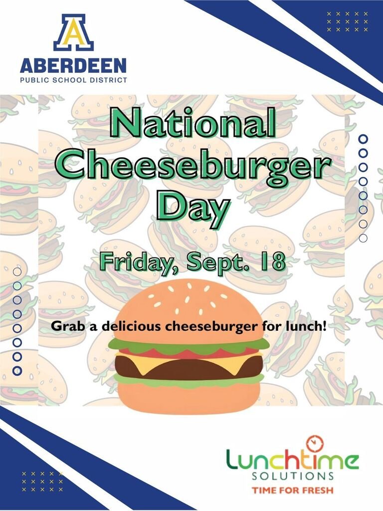AberdeenMO's tweet photo. We're celebrating National Cheeseburger Day! 🍔 Enjoy cheeseburgers for lunch, Golden Eagles!  #GoEagles #AberdeenPublicSchools  💙🦅💛 https://t.co/AUaxc3agPb