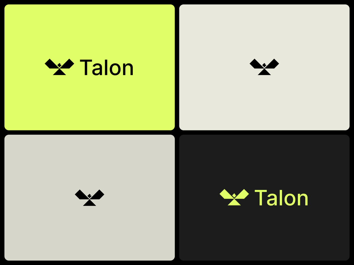 recentcraft's tweet photo. Talon — one mark, every ground.

Four colour pairings, icon and wordmark, each one built to stand alone. https://t.co/hKw4mlyF9C