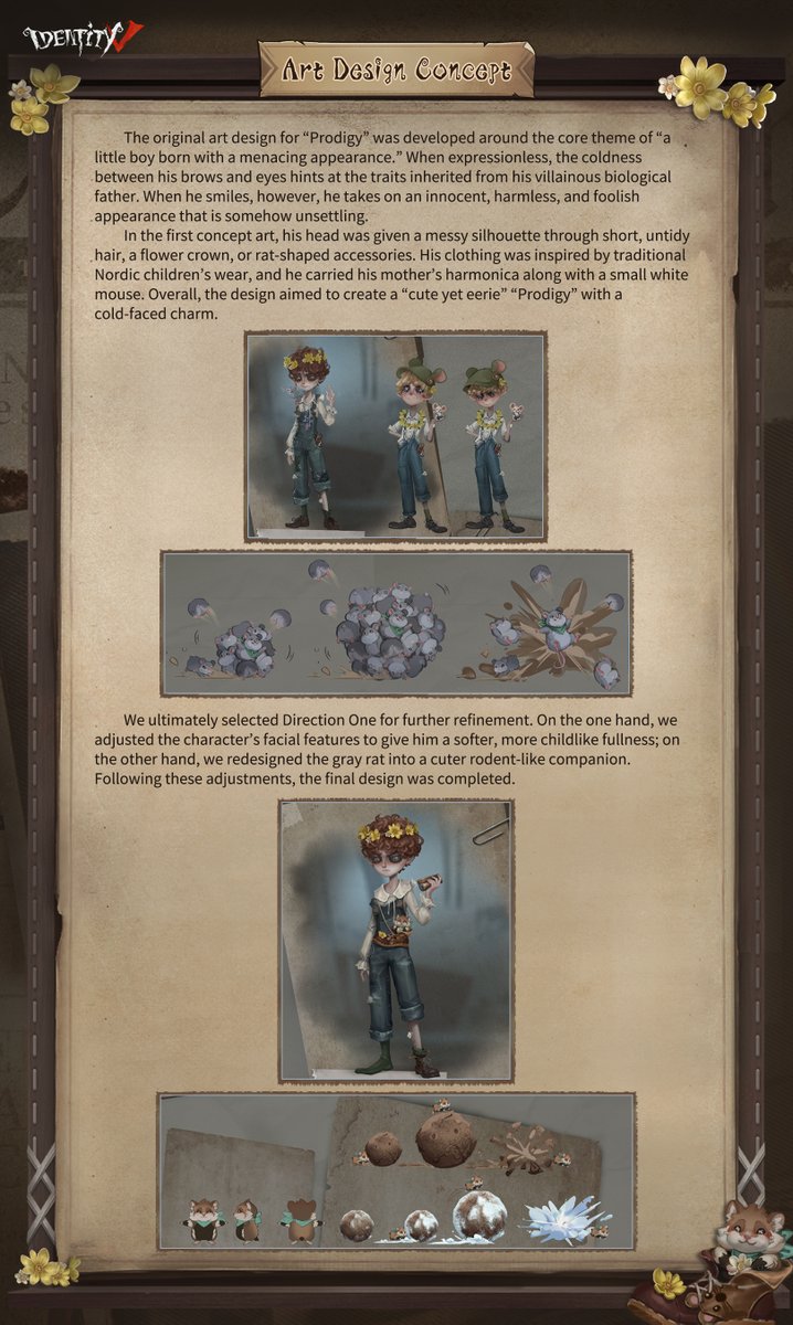 GameIdentityV's tweet photo. Dear Visitors,
Behind the smile of a good child lies a carefully crafted disguise. 🎭
Discover the ideas and inspiration behind "Prodigy’s" character design!

#IdentityV #Prodigy https://t.co/Op8h1Hz9fG