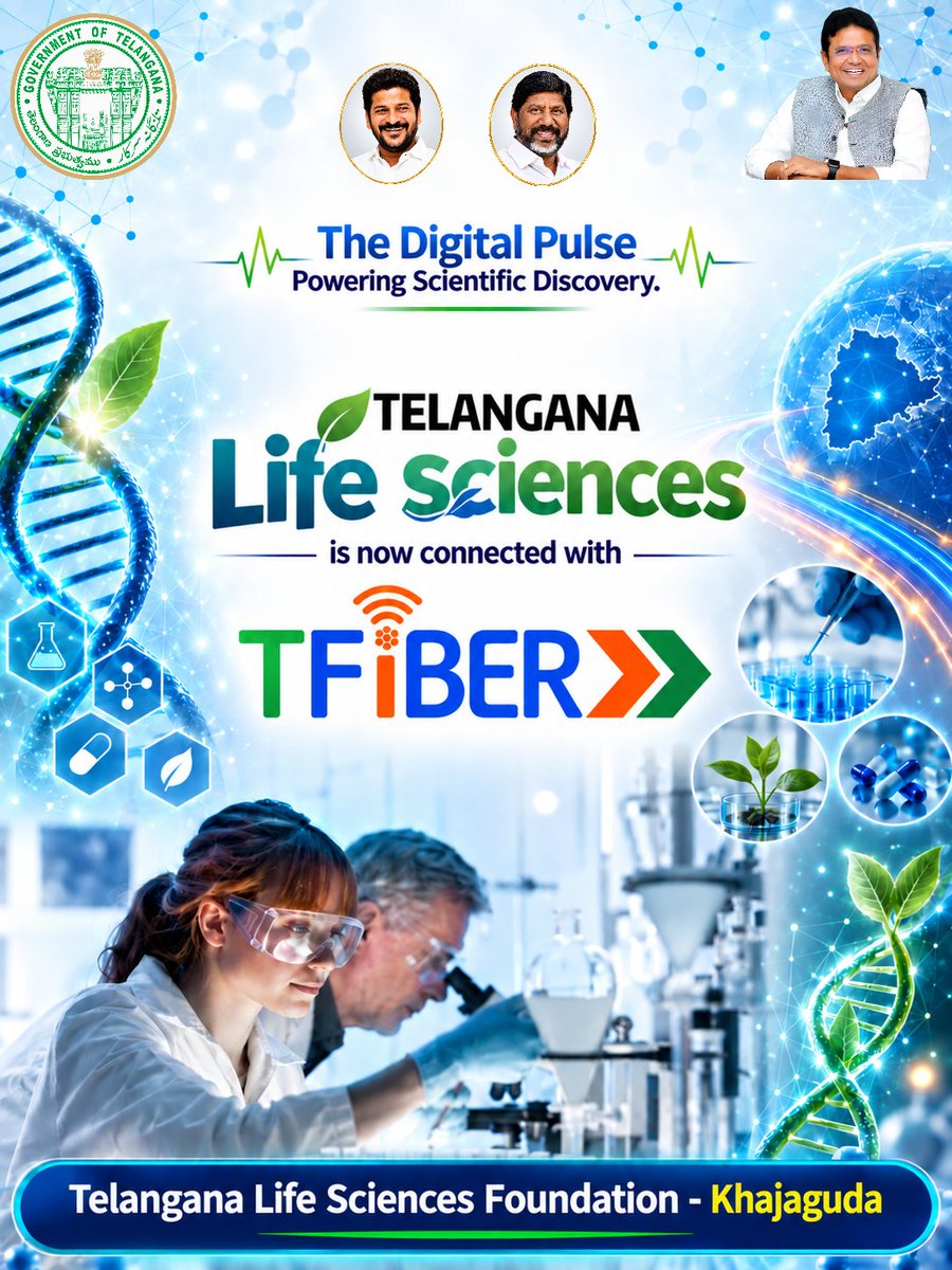tfiberofficial's tweet photo. The Digital Pulse powering scientific discovery 🧬⚡

Telangana Life Sciences is now connected with T-Fiber 🚀

Bringing high-speed digital connectivity to the heart of scientific discovery.

Connecting Science. Empowering Innovation. Accelerating Telangana. 🌐

@revanth_anumula @Bhatti_Mallu
@OffDSB @MdTfiber 

#TelanganaLifeSciences #DigitalTelangana #ScientificDiscovery #Innovation #Telangana #tfiber